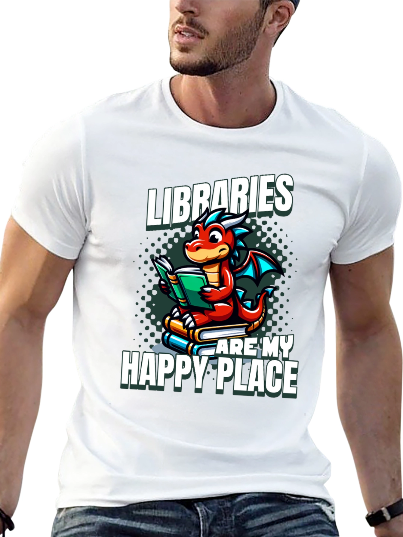 Libraries Are My Happy Place Dragon Reading Book T-Shirt