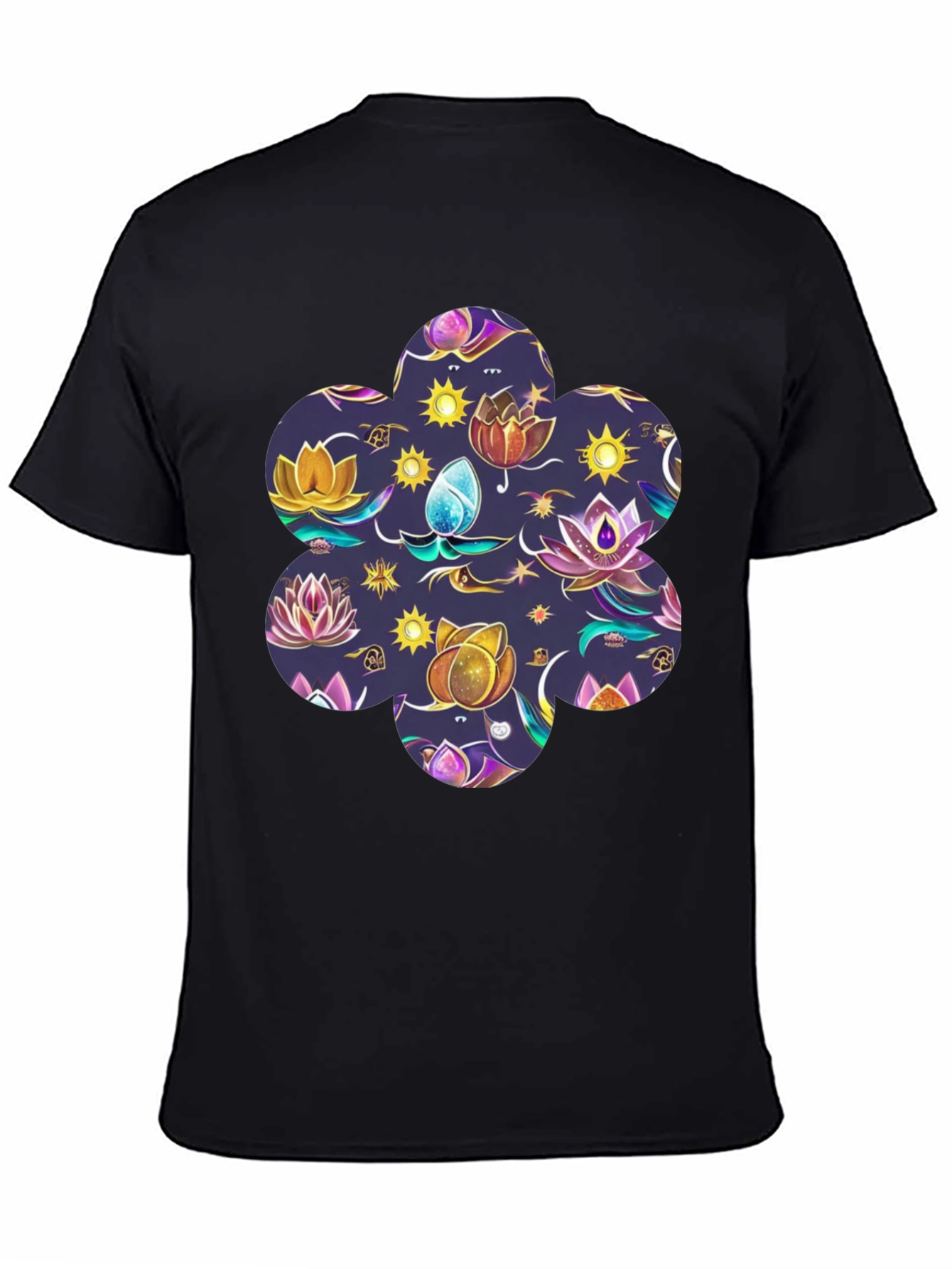 Mystic Lotus Print Black Tee