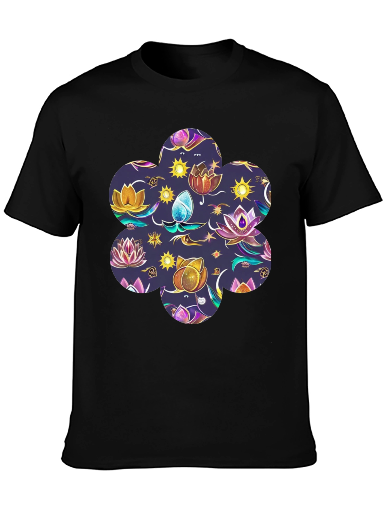 Mystic Lotus Print Black Tee