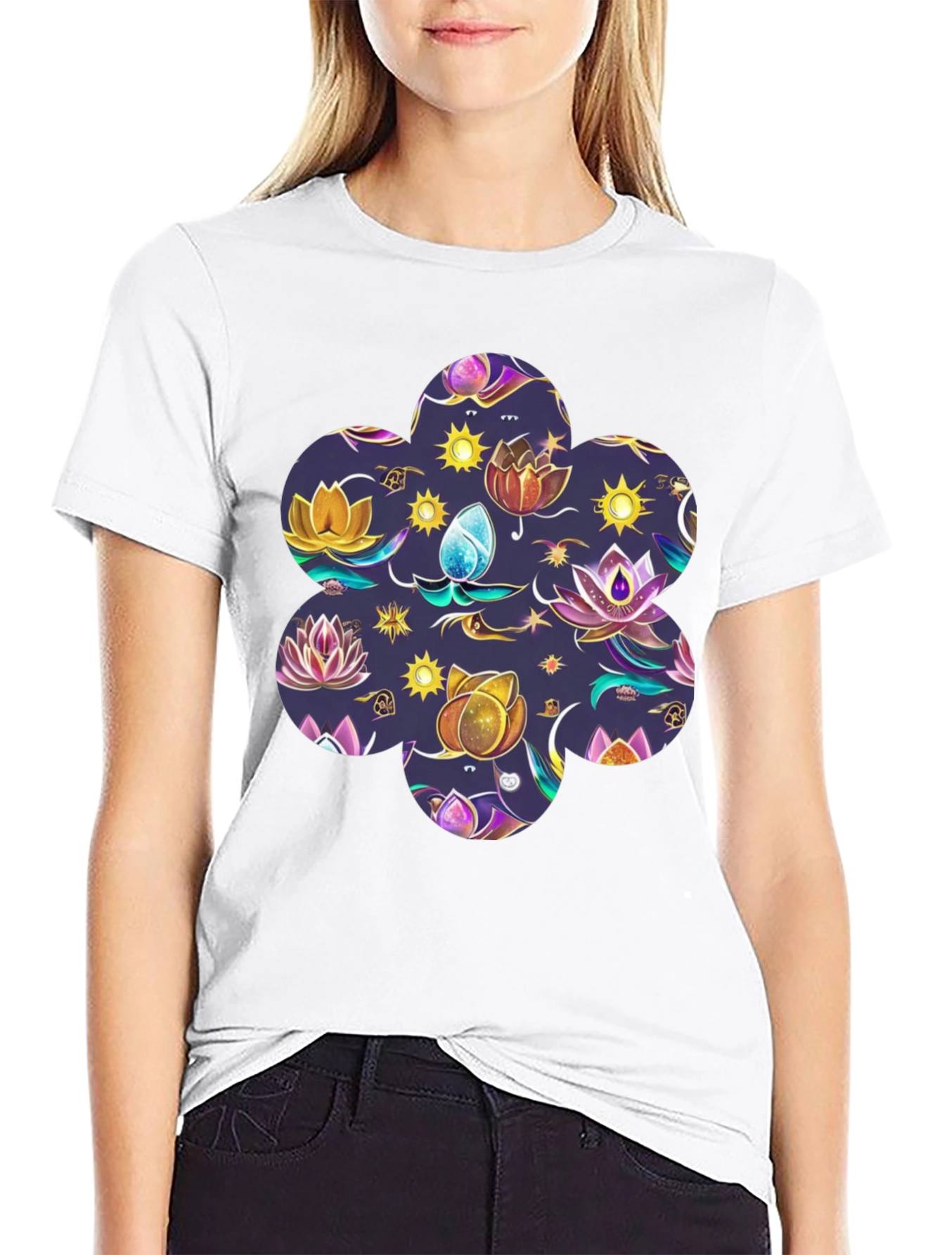 Mystic Lotus Print Black Tee