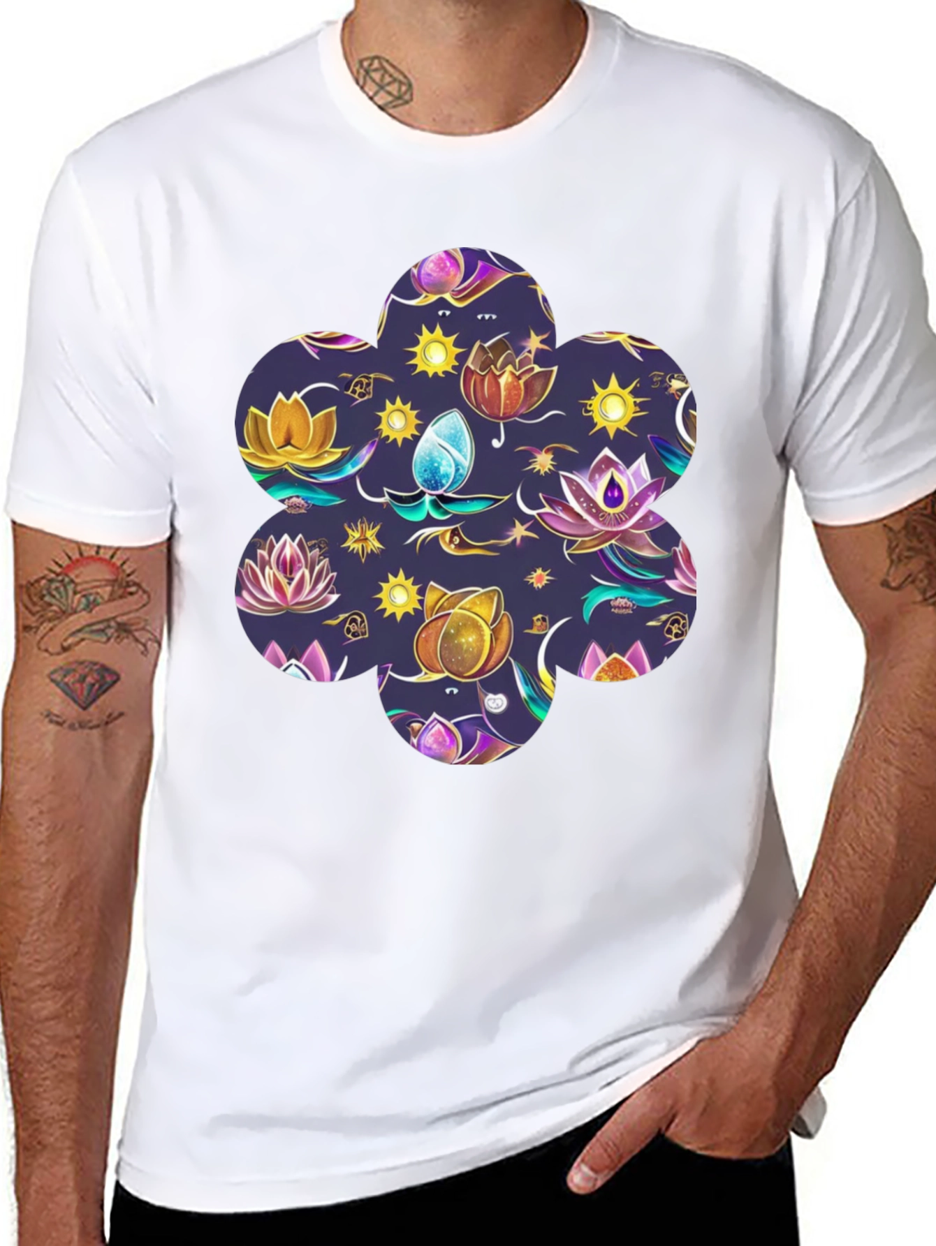 Mystic Lotus Print Black Tee