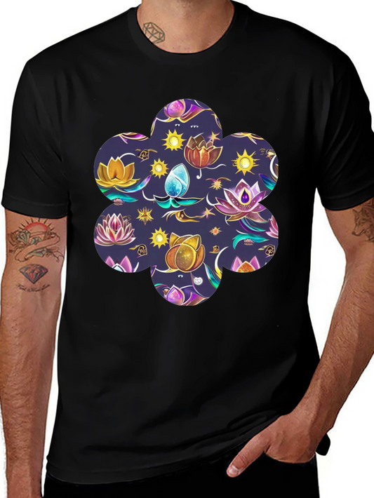 Mystic Lotus Print Black Tee