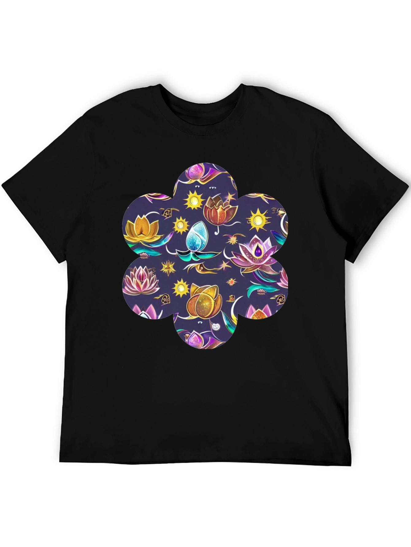 Mystic Lotus Print Black Tee