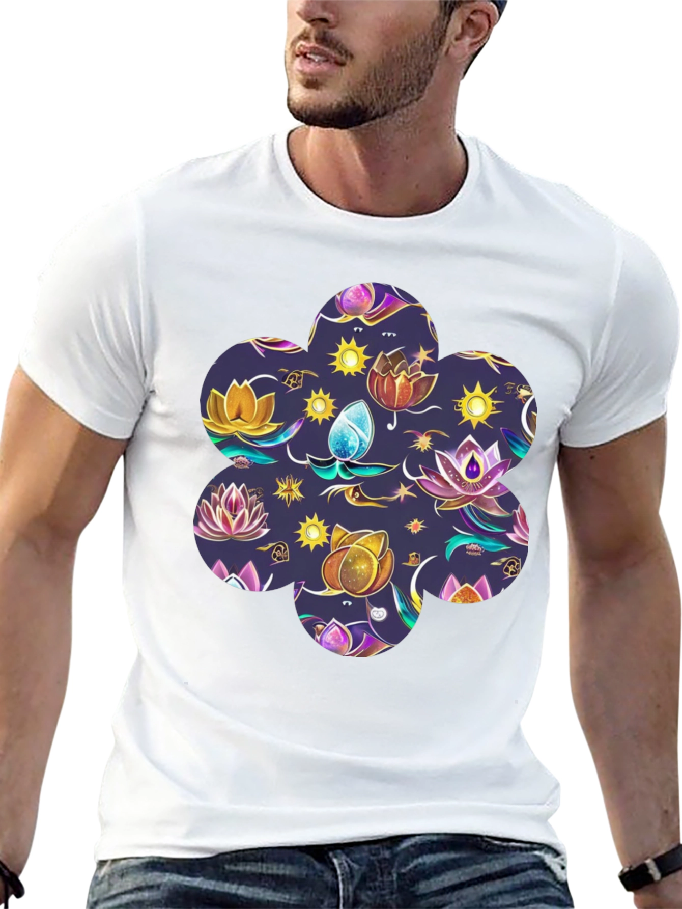 Mystic Lotus Print Black Tee