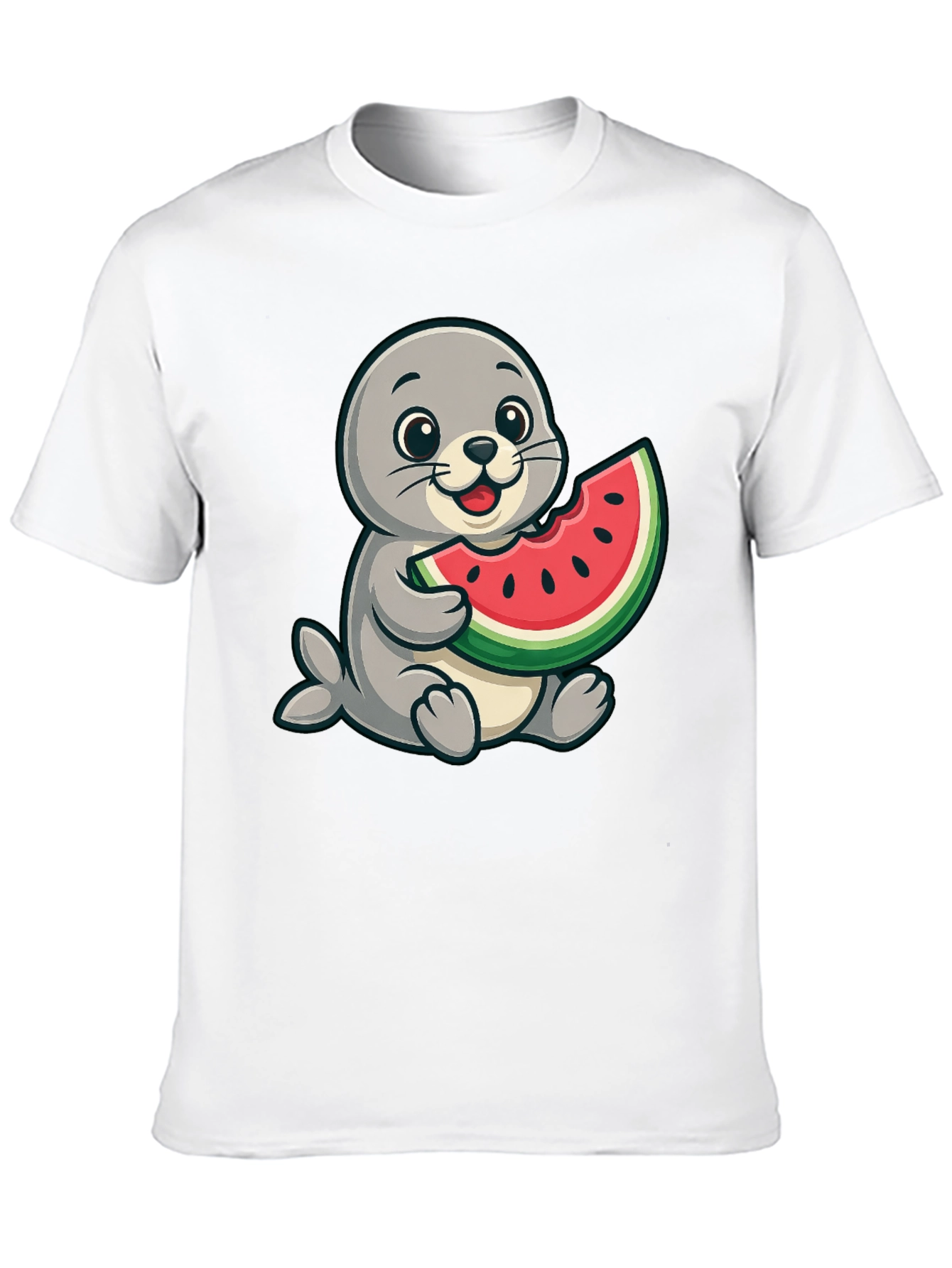 Seal Watermelon Graphic Tee - Black Cotton