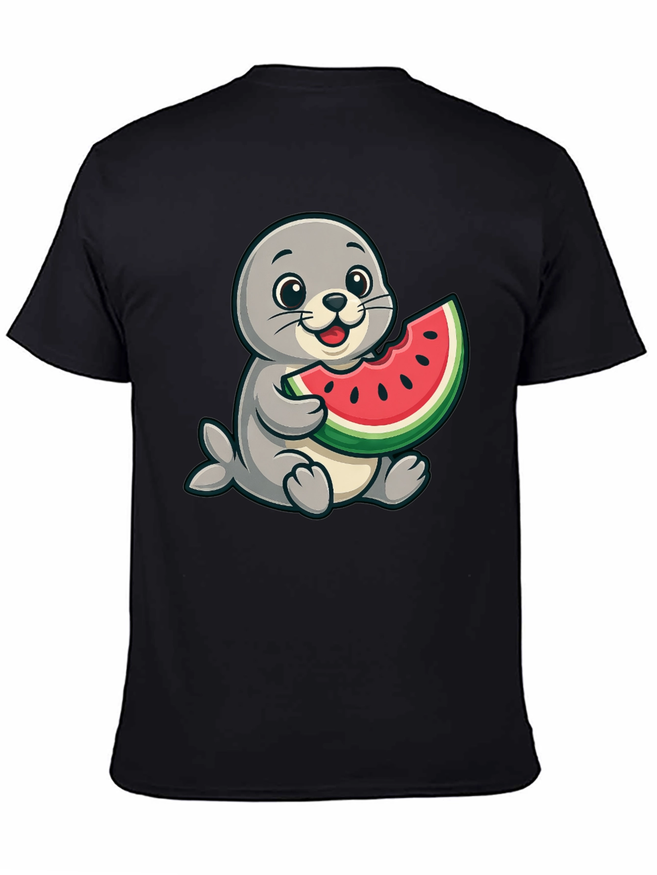 Seal Watermelon Graphic Tee - Black Cotton