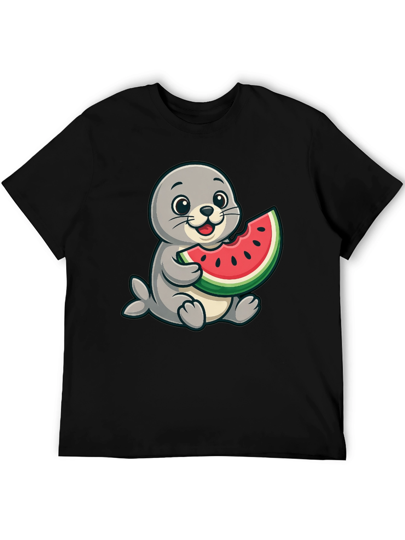 Seal Watermelon Graphic Tee - Black Cotton