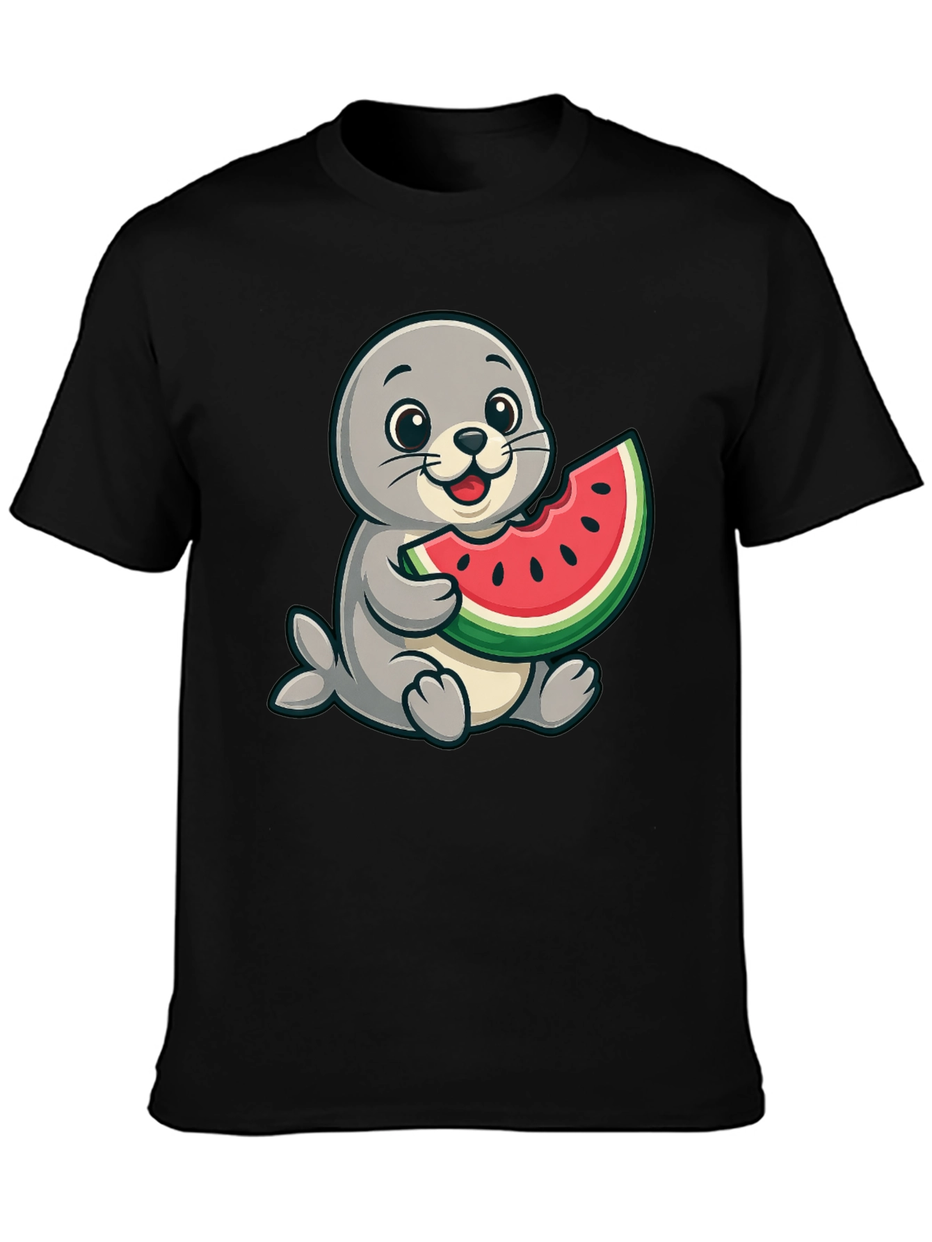 Seal Watermelon Graphic Tee - Black Cotton