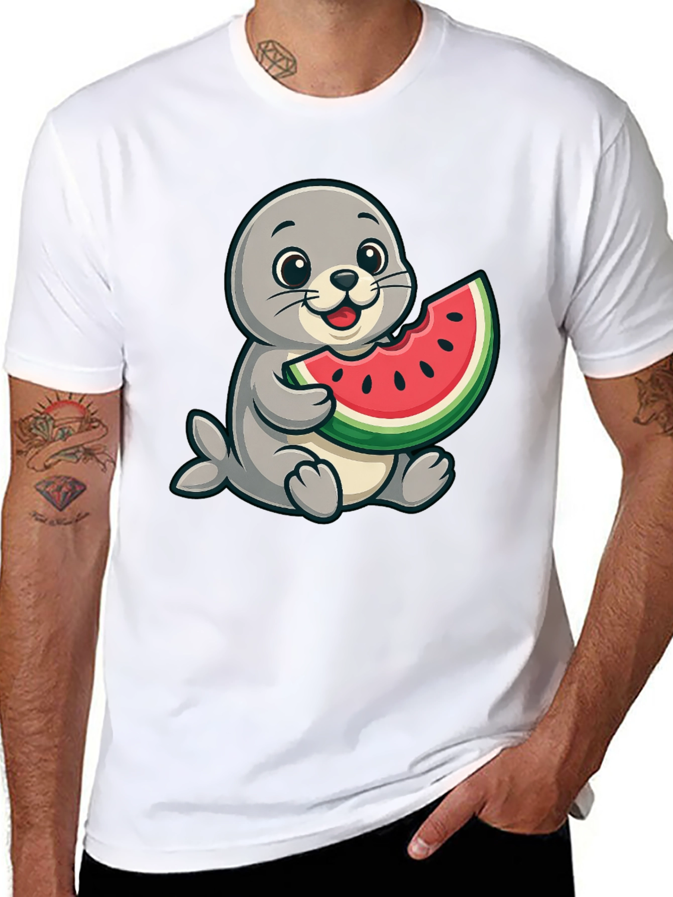 Seal Watermelon Graphic Tee - Black Cotton