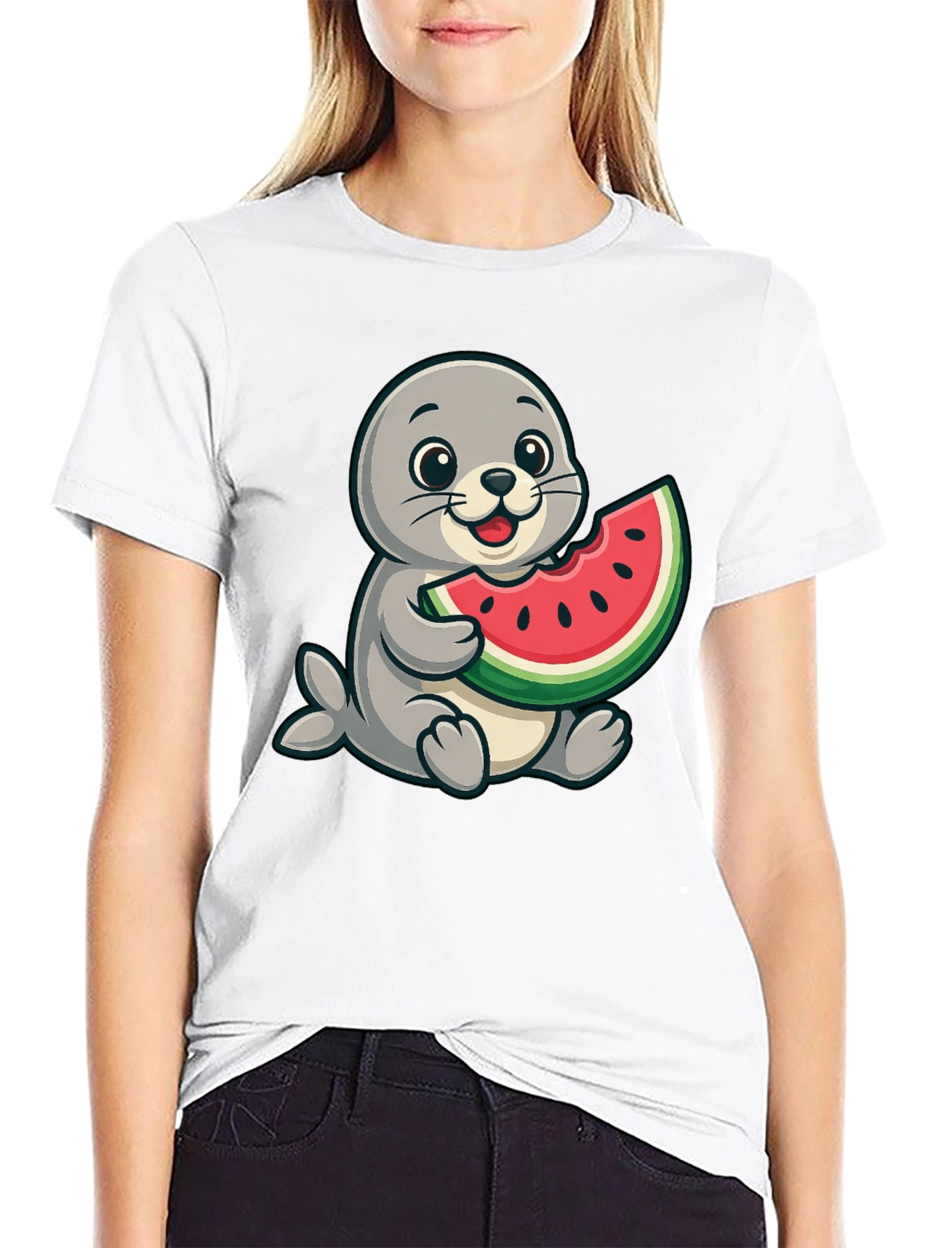 Seal Watermelon Graphic Tee - Black Cotton