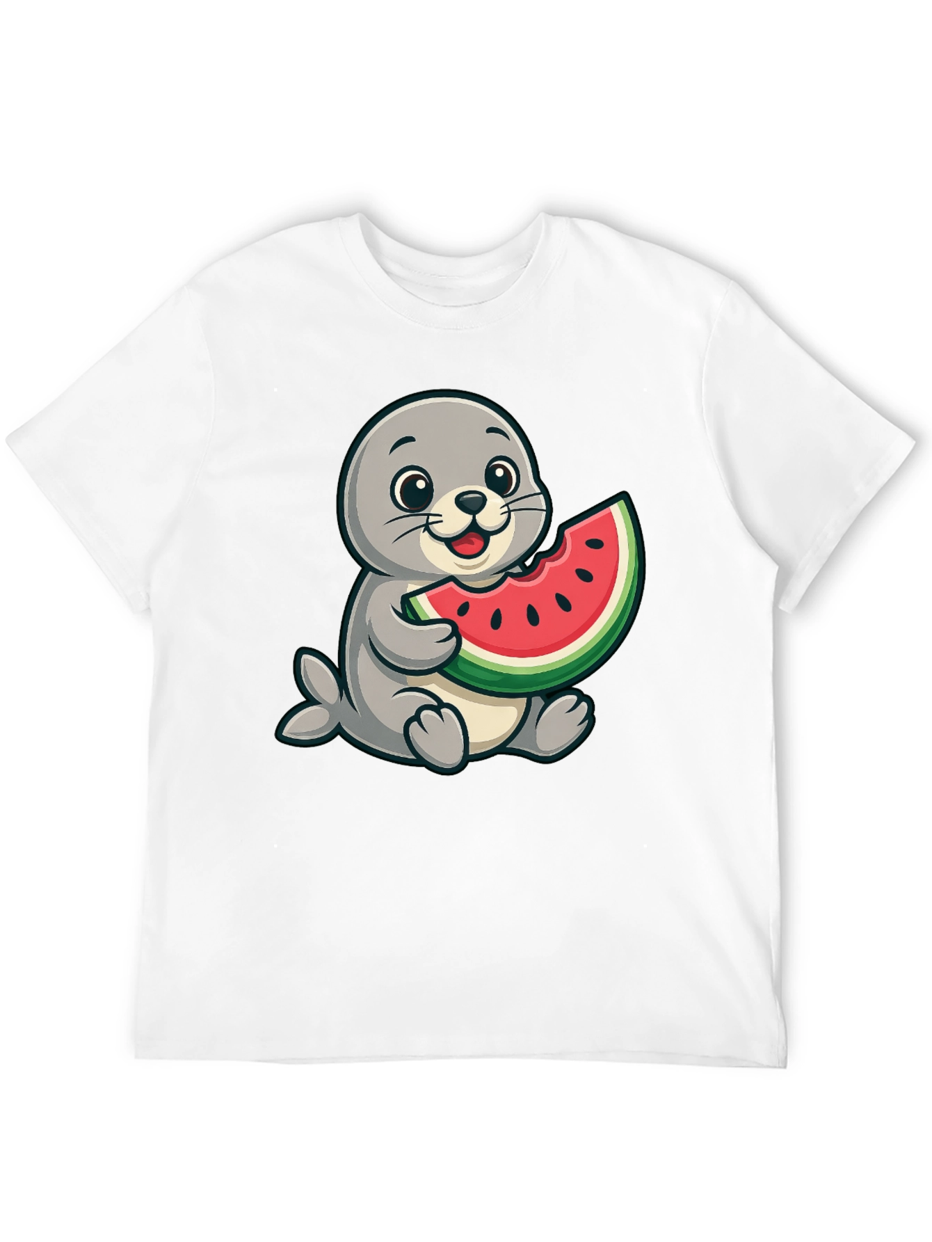 Seal Watermelon Graphic Tee - Black Cotton