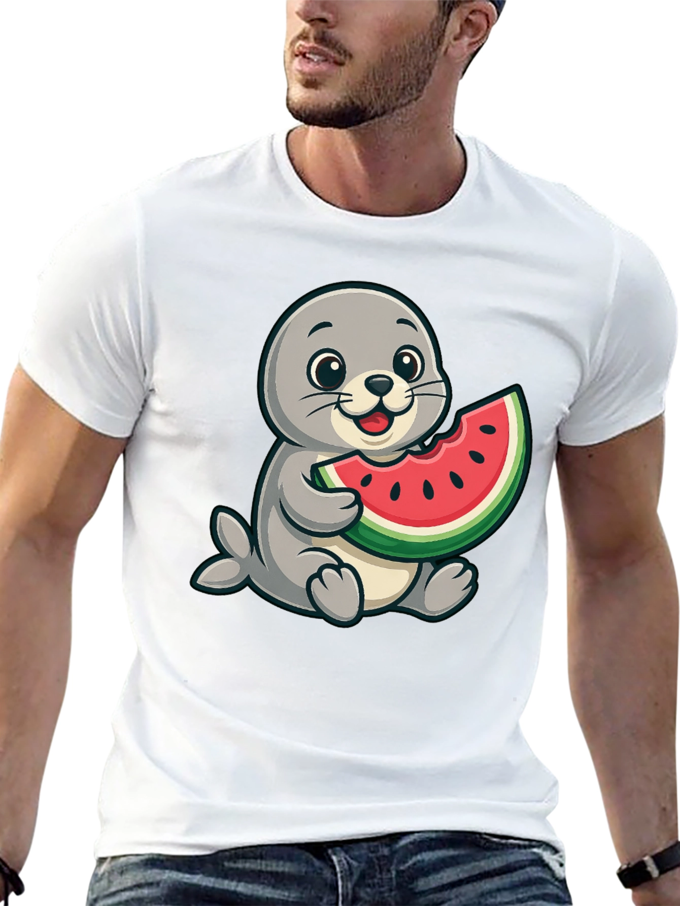 Seal Watermelon Graphic Tee - Black Cotton