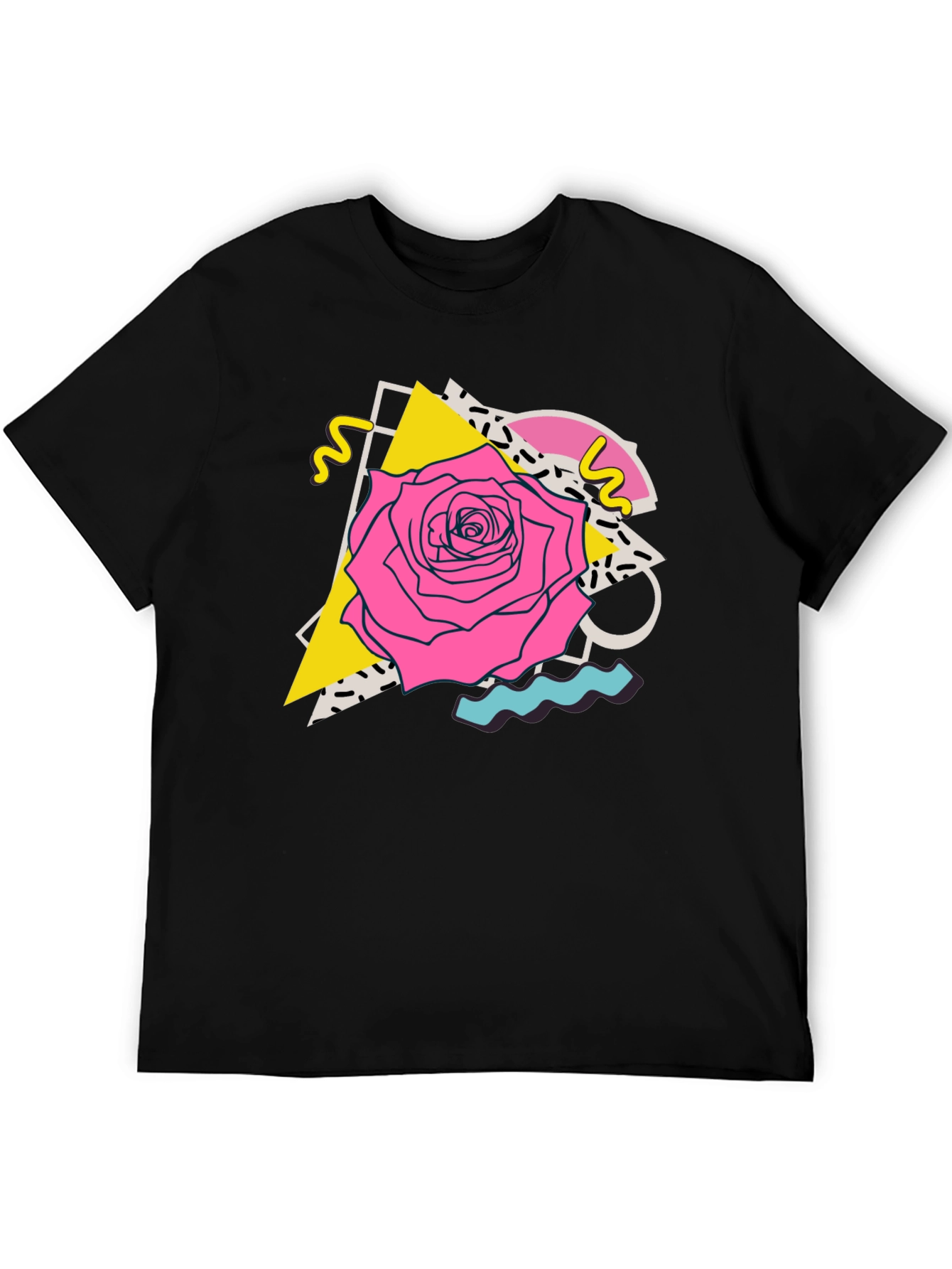 Retro Rose Graphic Tee - 80s Style Black T-Shirt