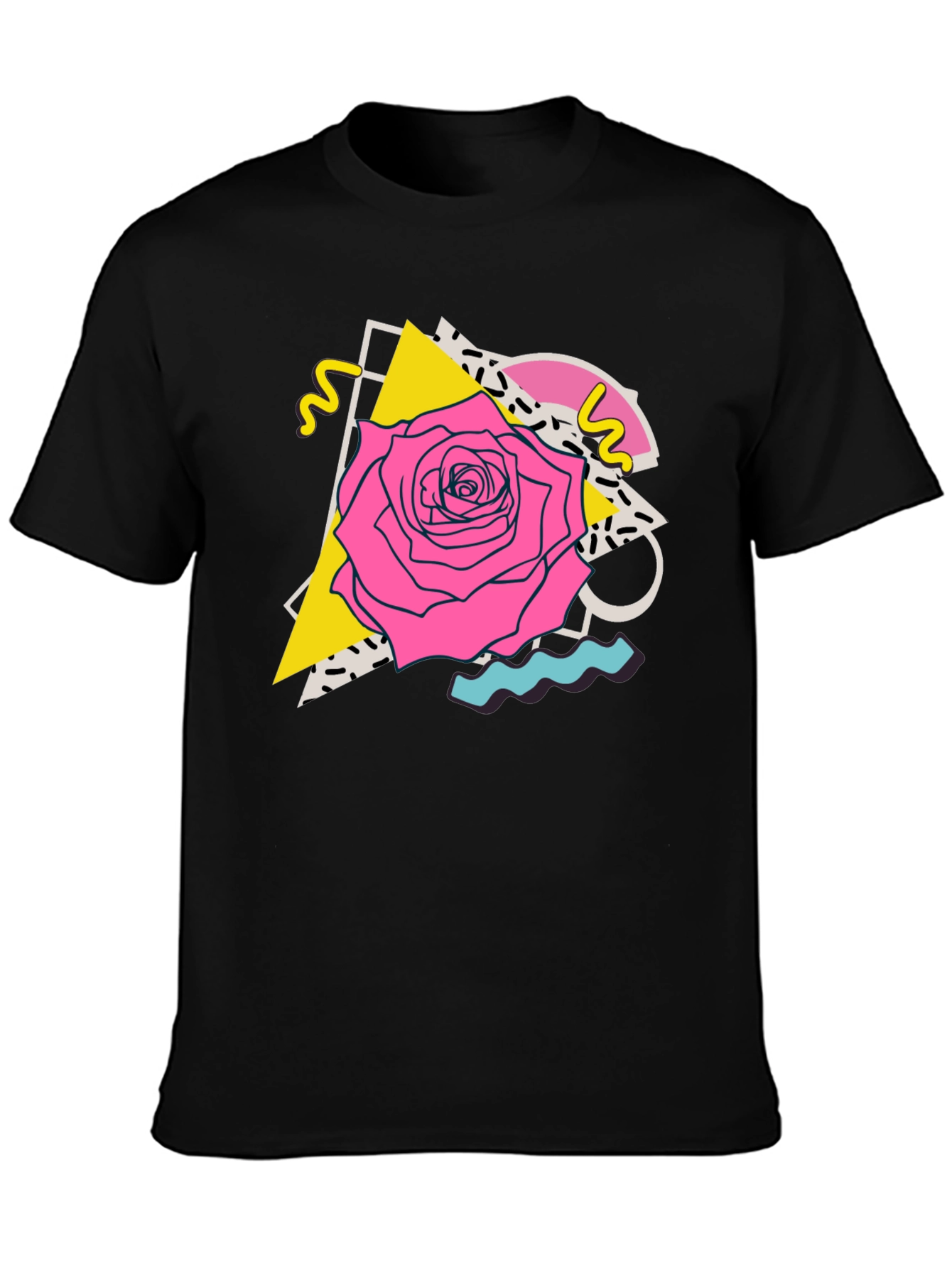 Retro Rose Graphic Tee - 80s Style Black T-Shirt
