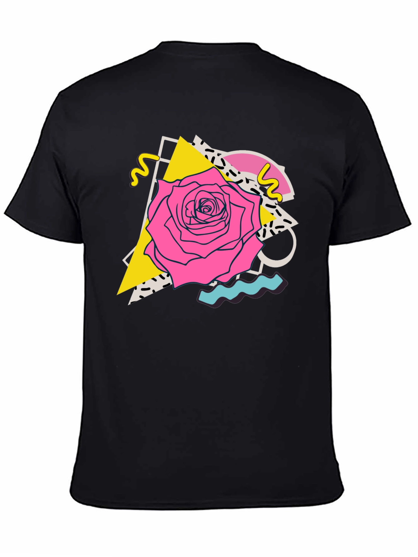 Retro Rose Graphic Tee - 80s Style Black T-Shirt