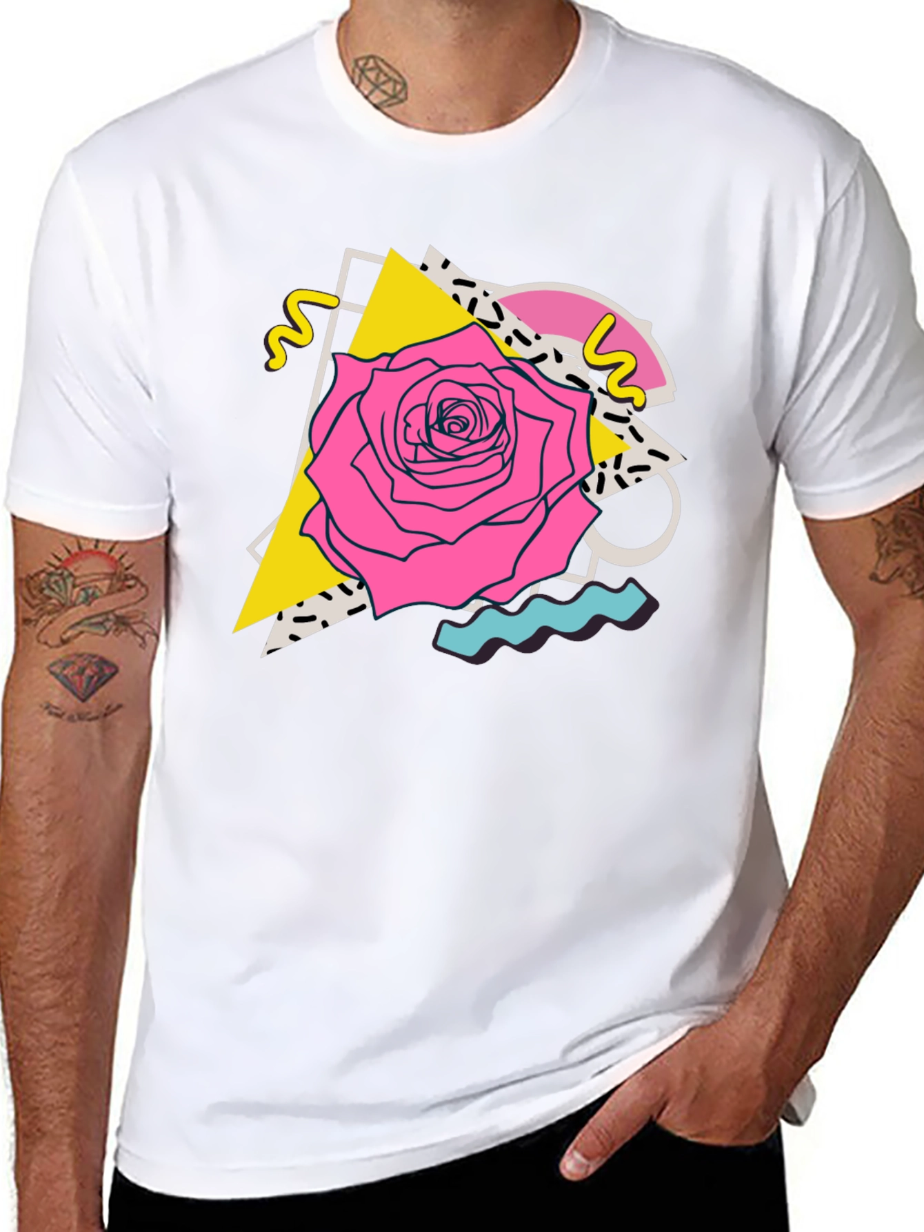 Retro Rose Graphic Tee - 80s Style Black T-Shirt