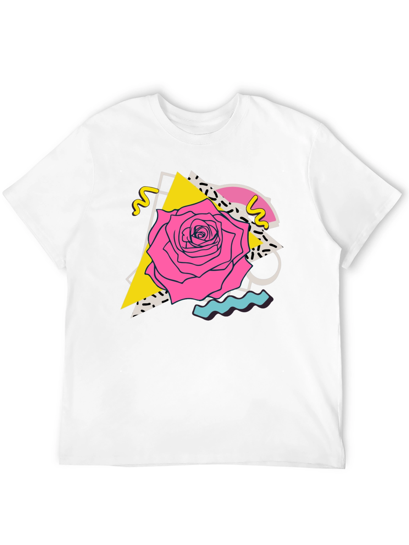 Retro Rose Graphic Tee - 80s Style Black T-Shirt