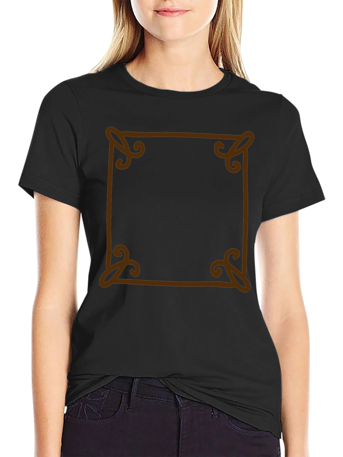 Unique Brown Border Black T-Shirt