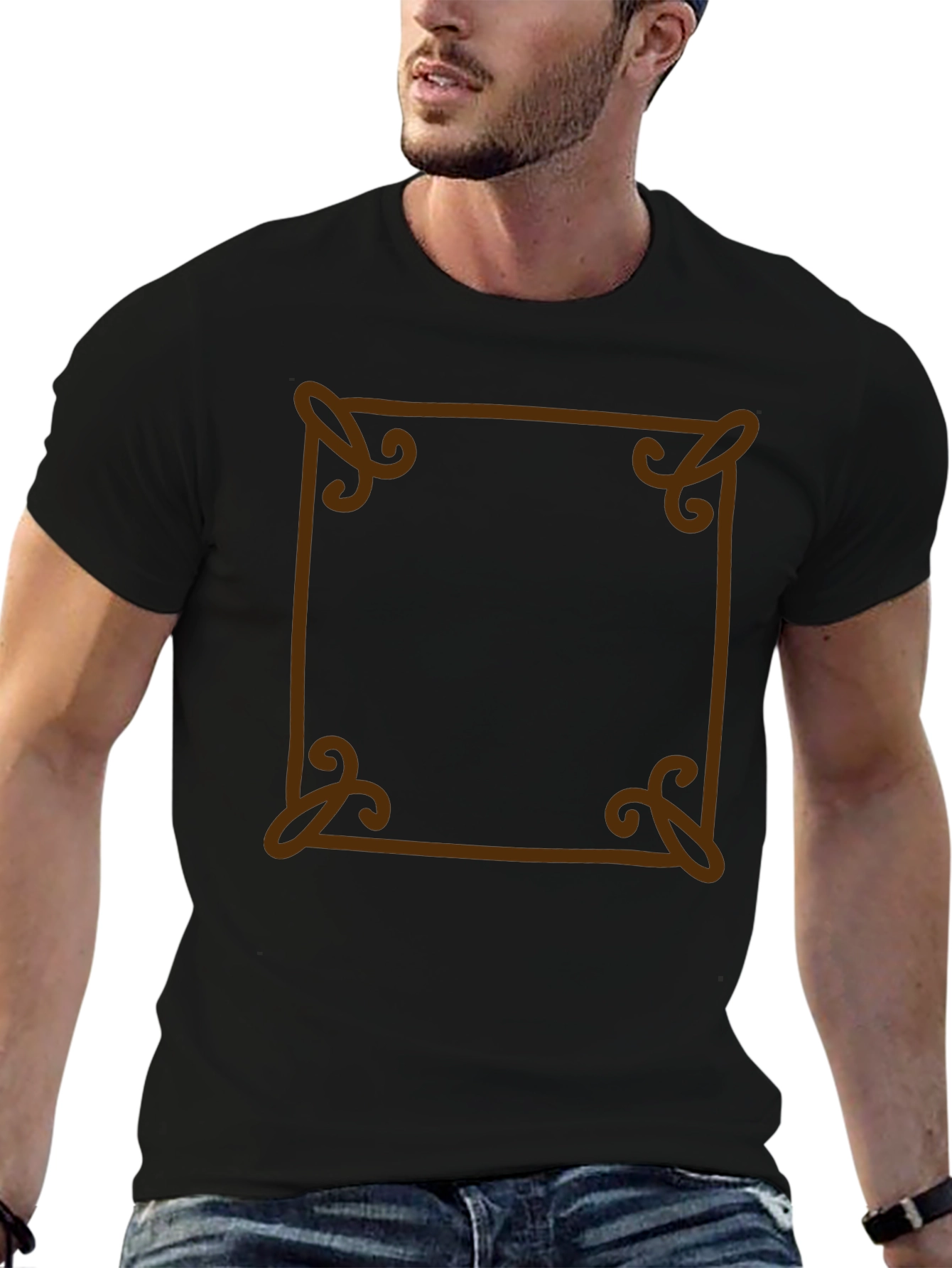 Unique Brown Border Black T-Shirt