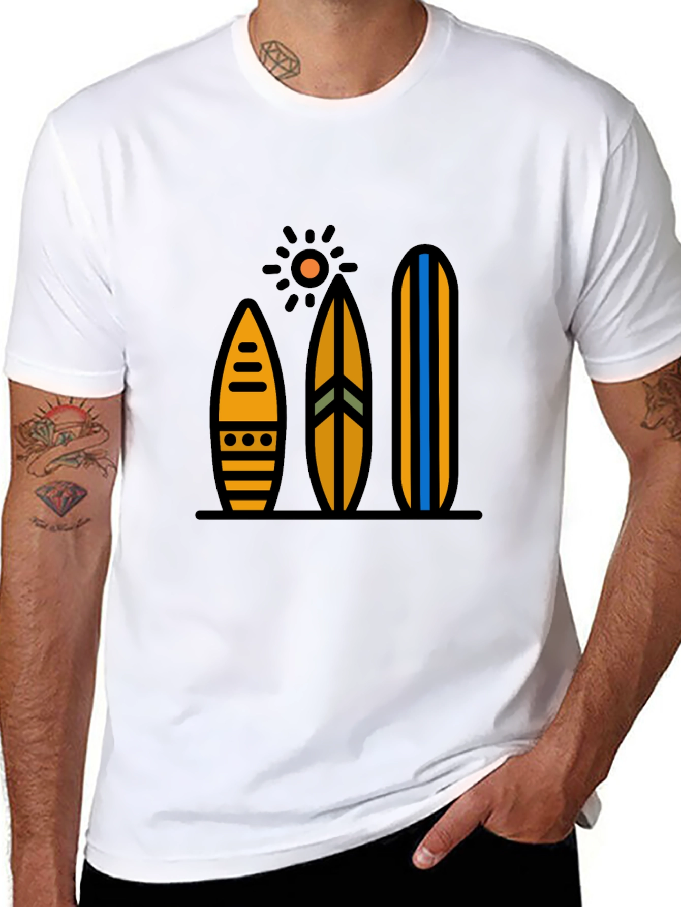 Surfboard Graphic Tee - Black Cotton Blend