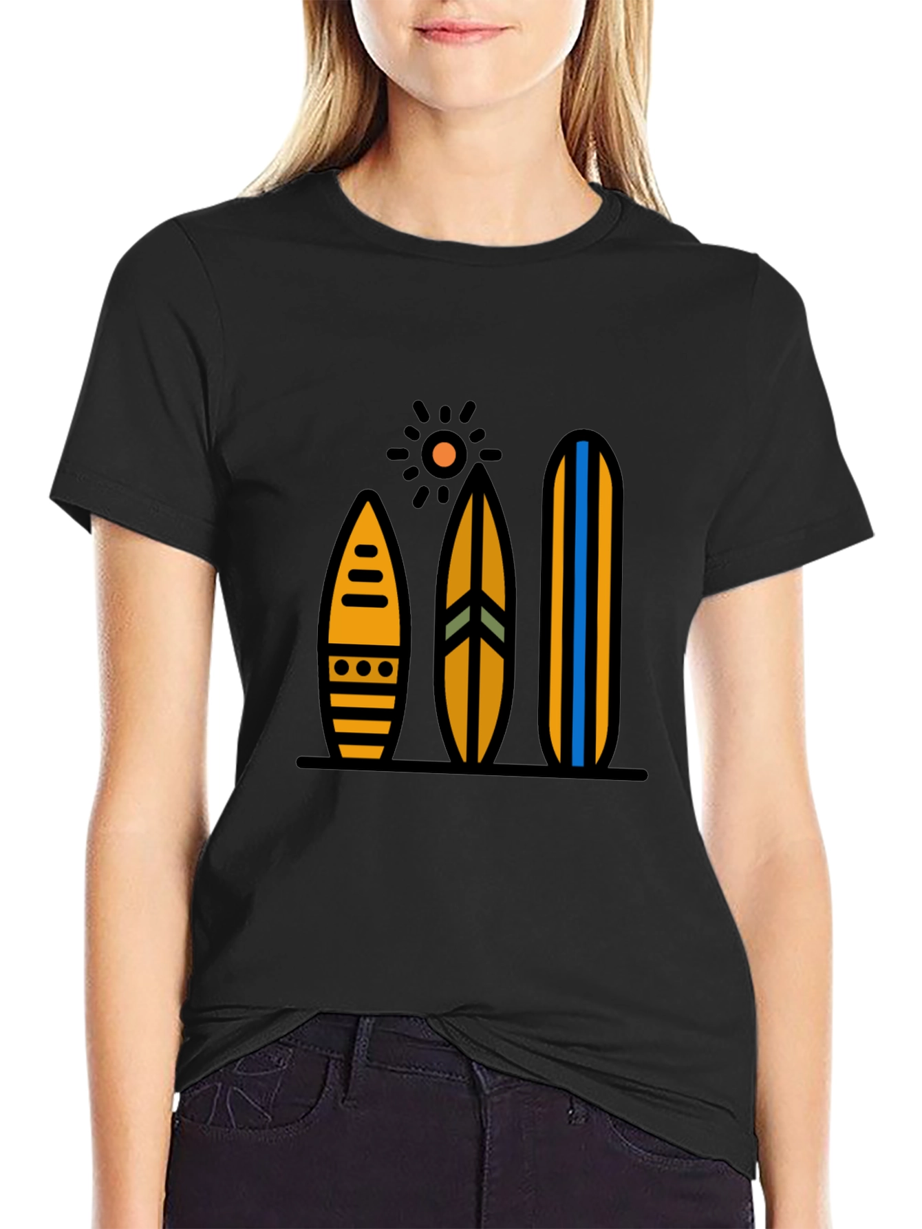 Surfboard Graphic Tee - Black Cotton Blend