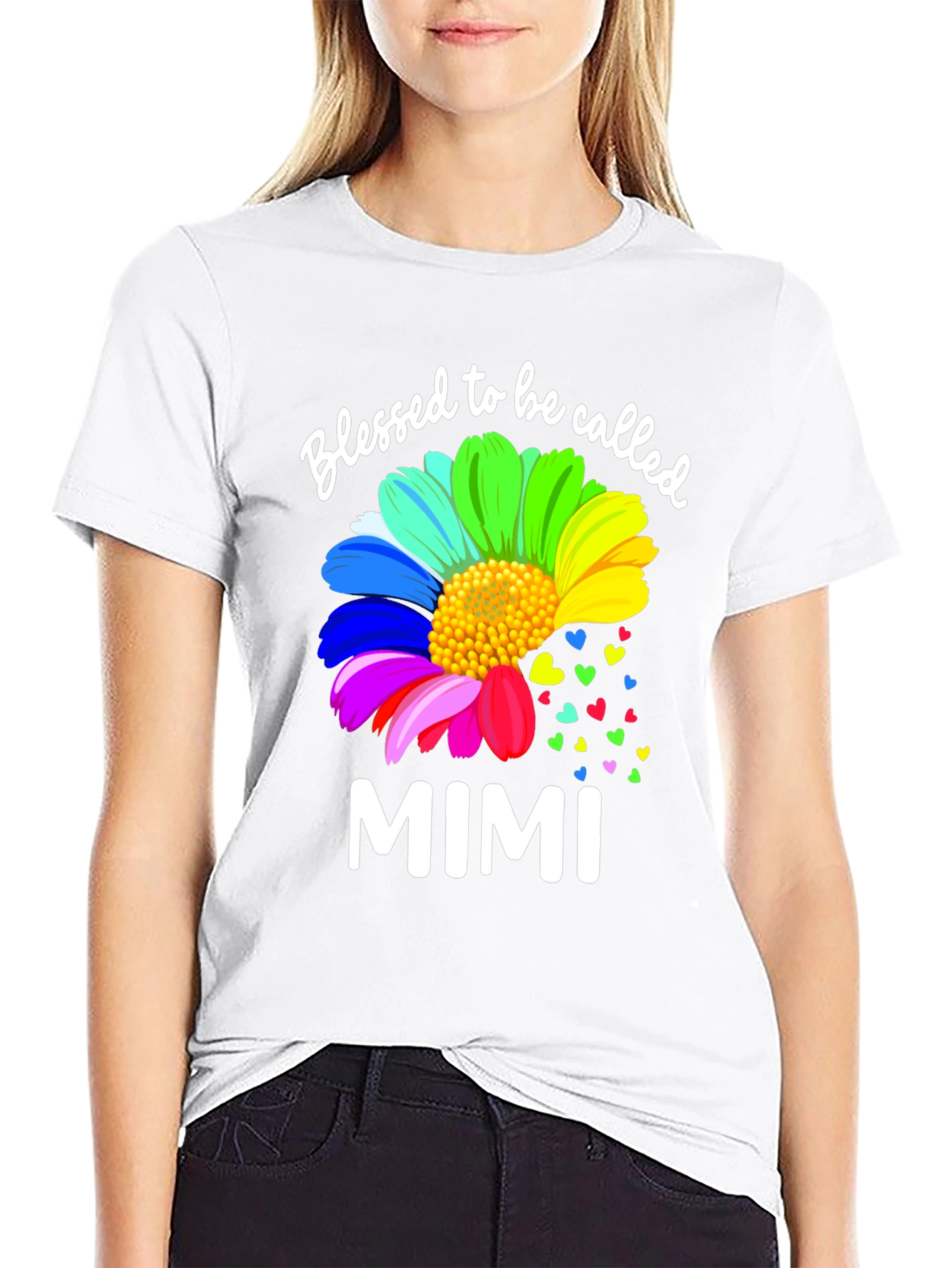 Blessed to Be Called Mimi Rainbow Flower T-Shirt