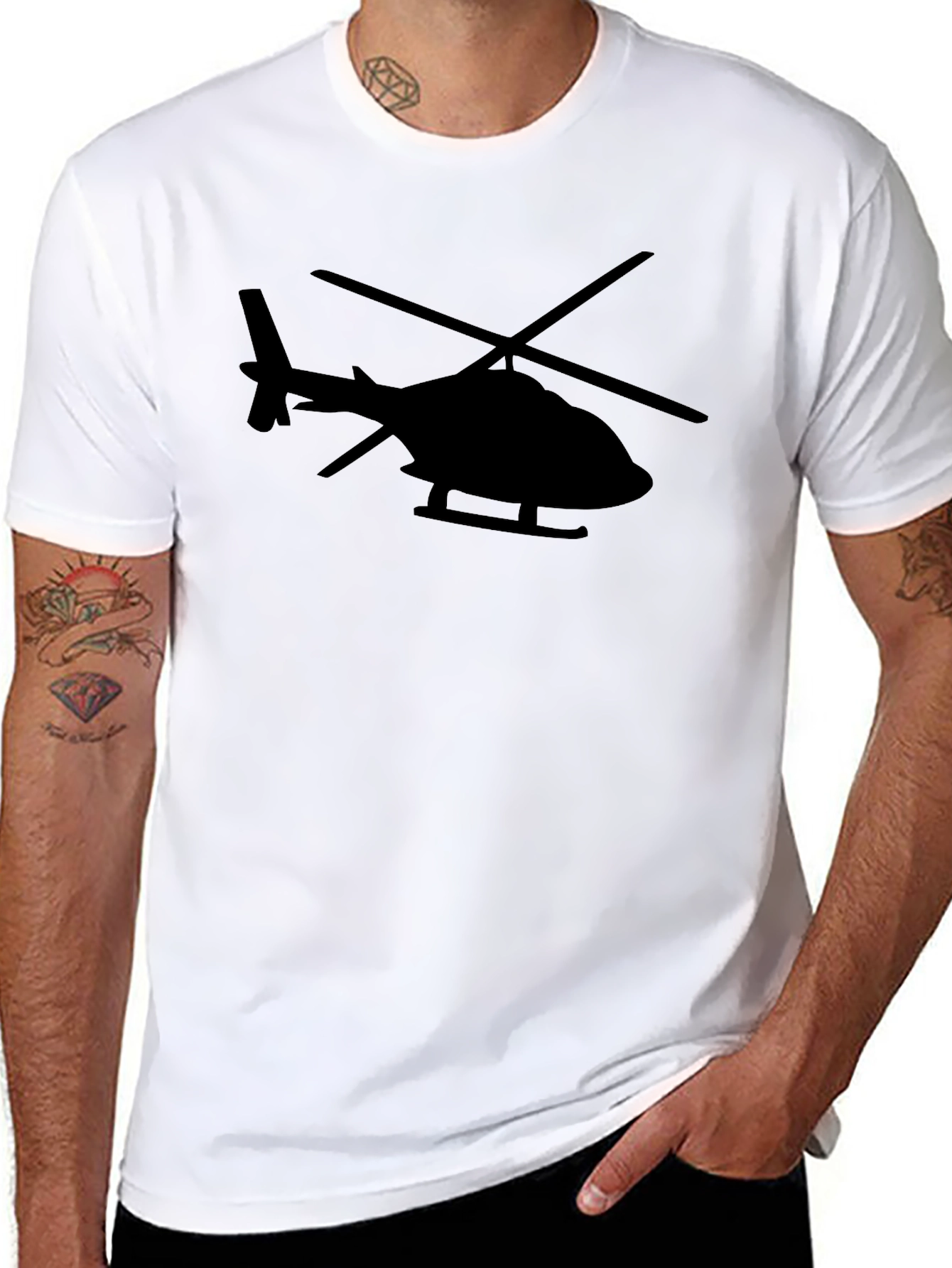 Helicopter Graphic Tee - Black Cotton Blend T-Shirt