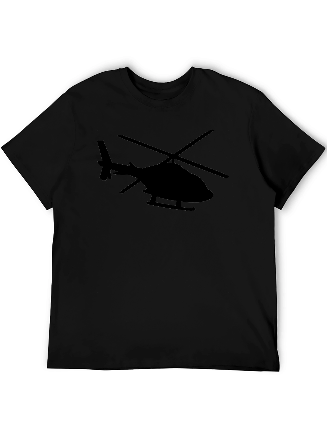 Helicopter Graphic Tee - Black Cotton Blend T-Shirt