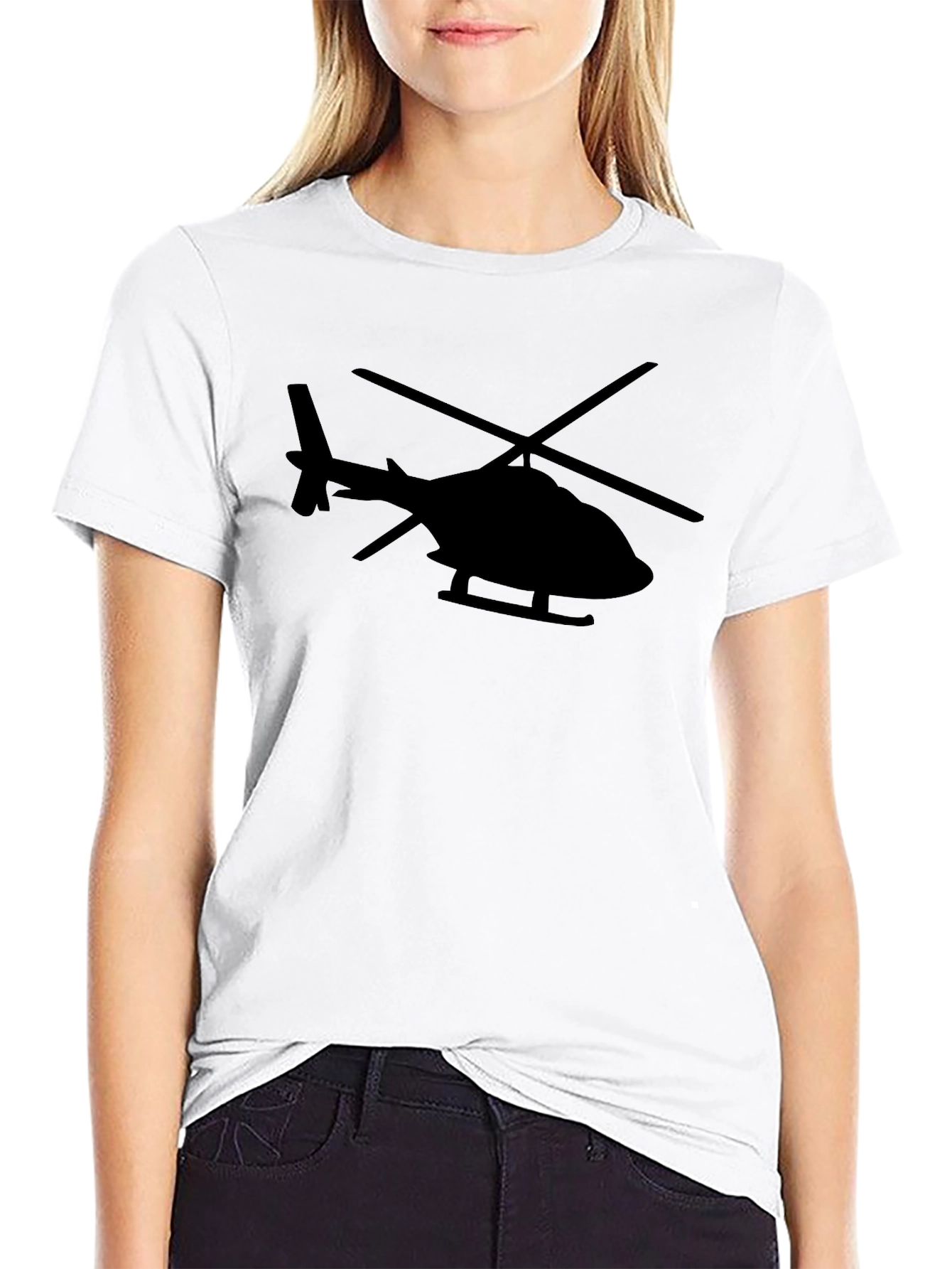 Helicopter Graphic Tee - Black Cotton Blend T-Shirt