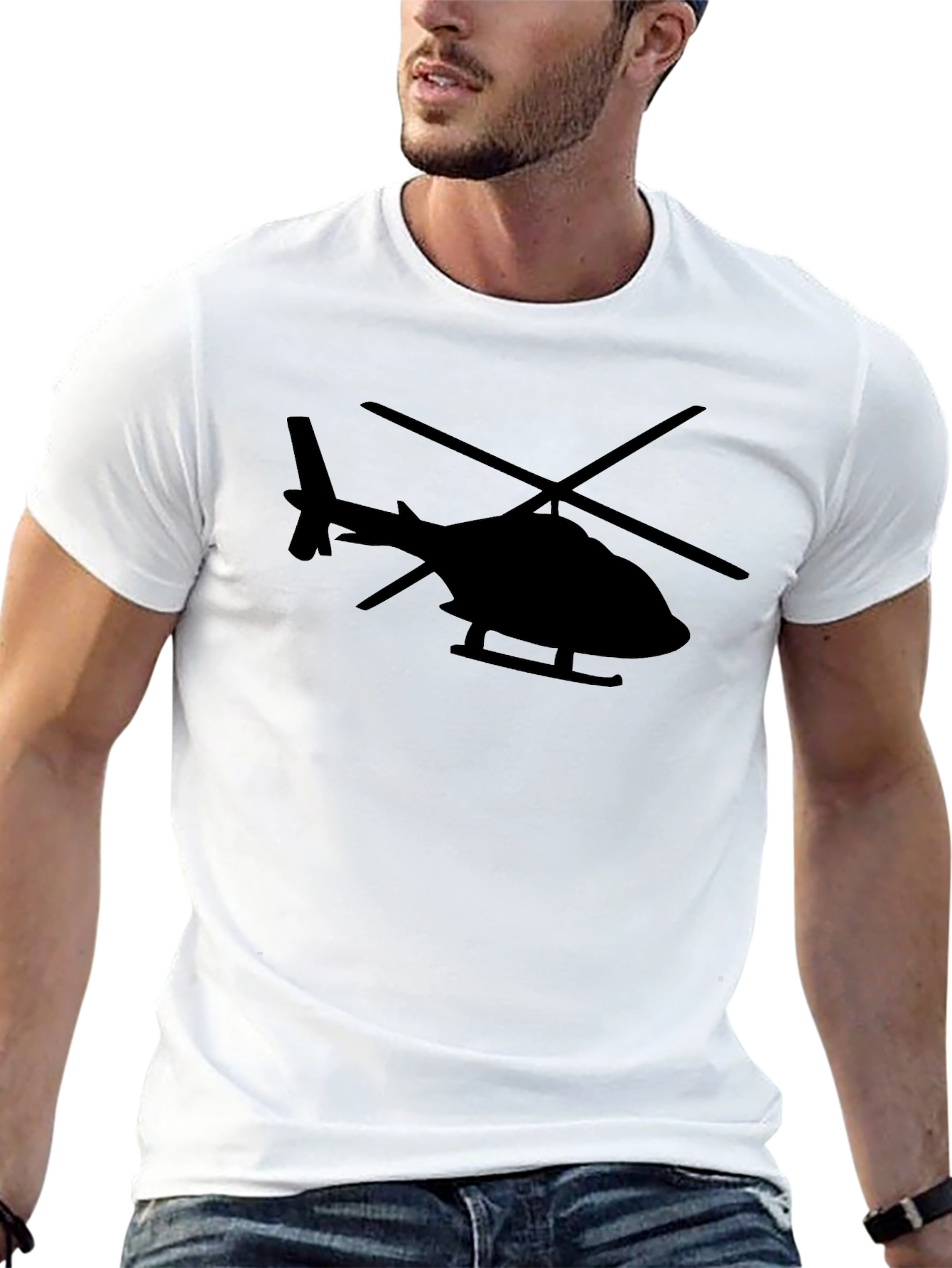 Helicopter Graphic Tee - Black Cotton Blend T-Shirt