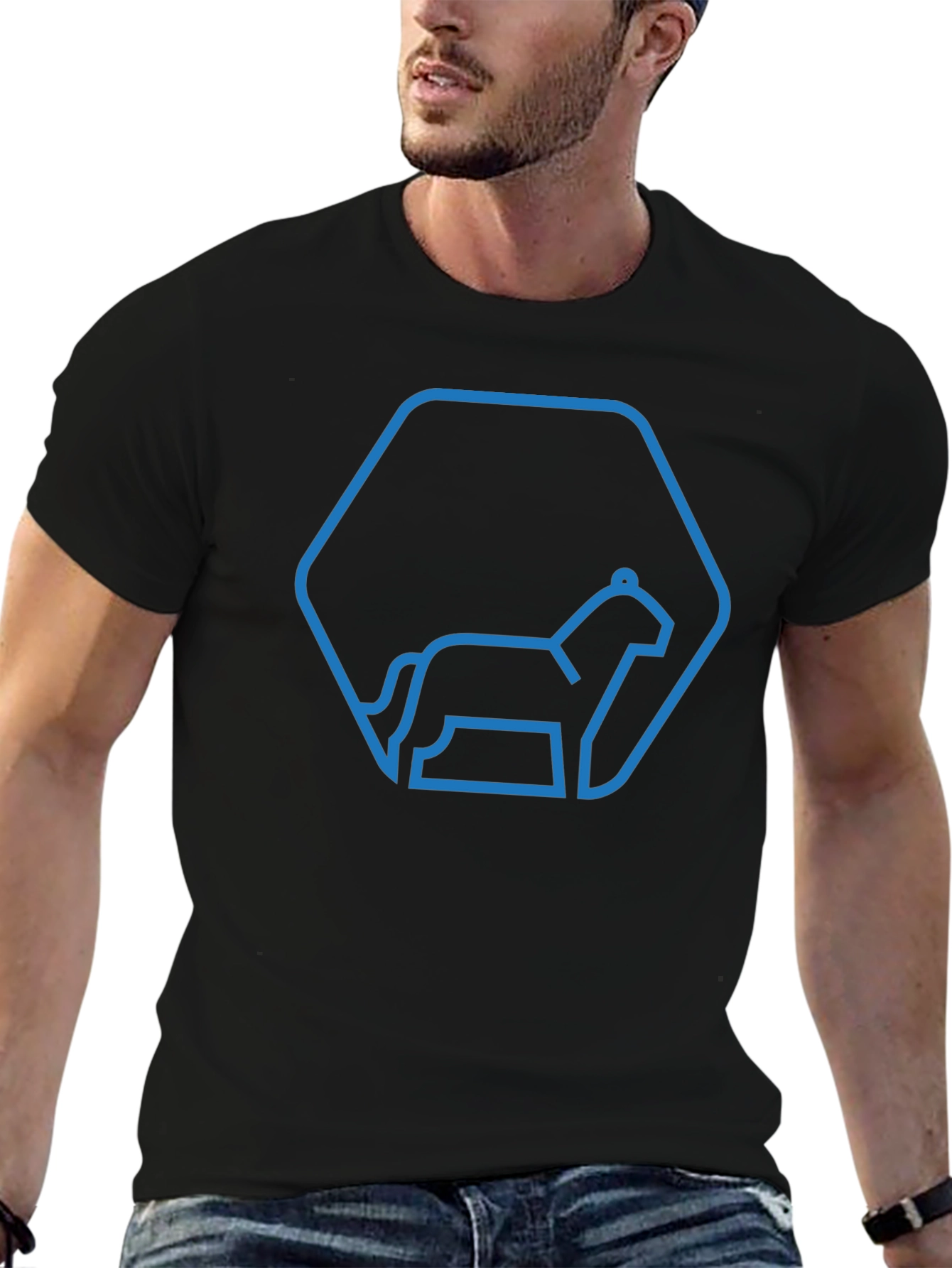 Geometric Horse Outline Black T-Shirt