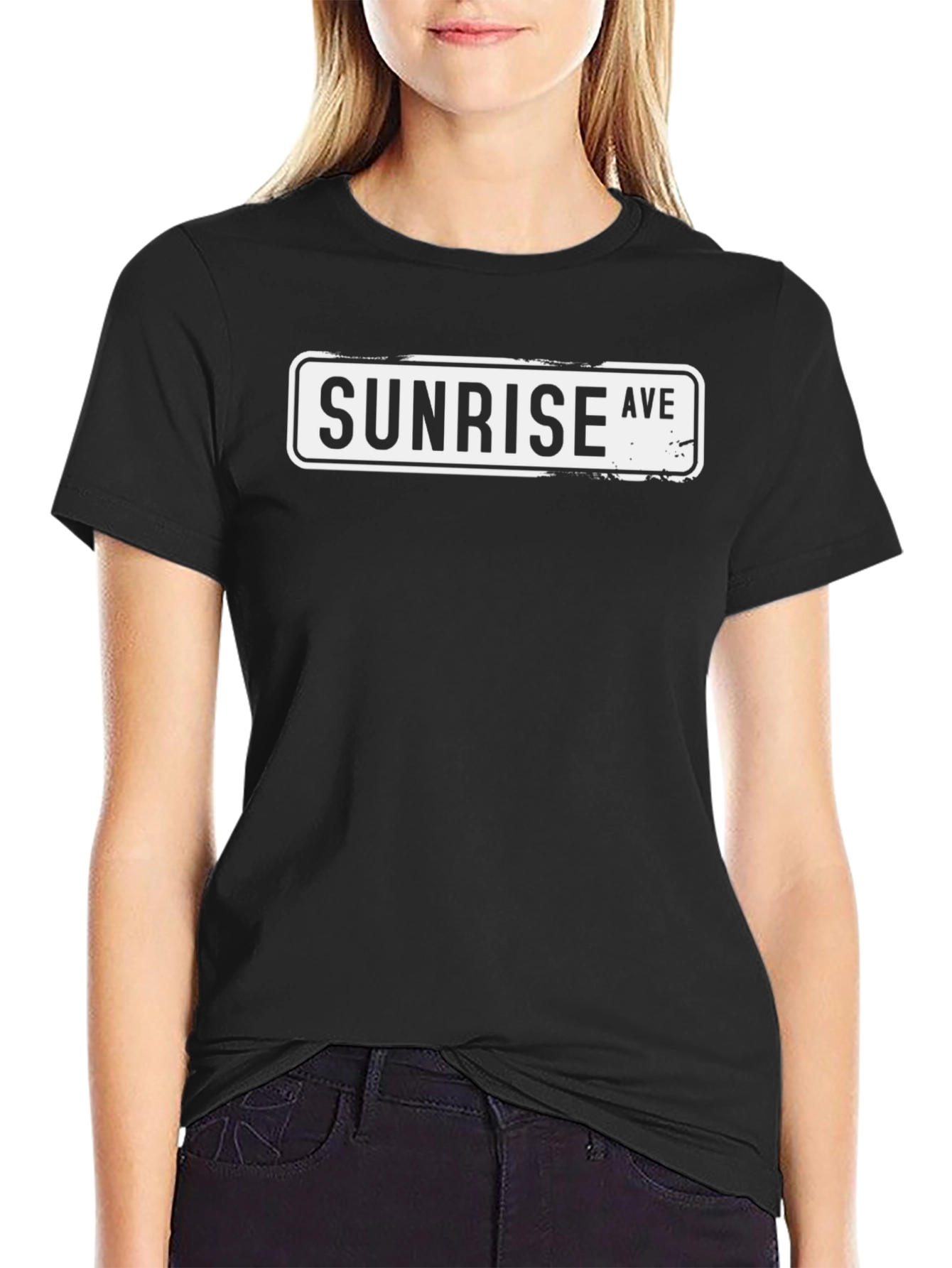 Sunrise Ave Street Sign Black T-Shirt
