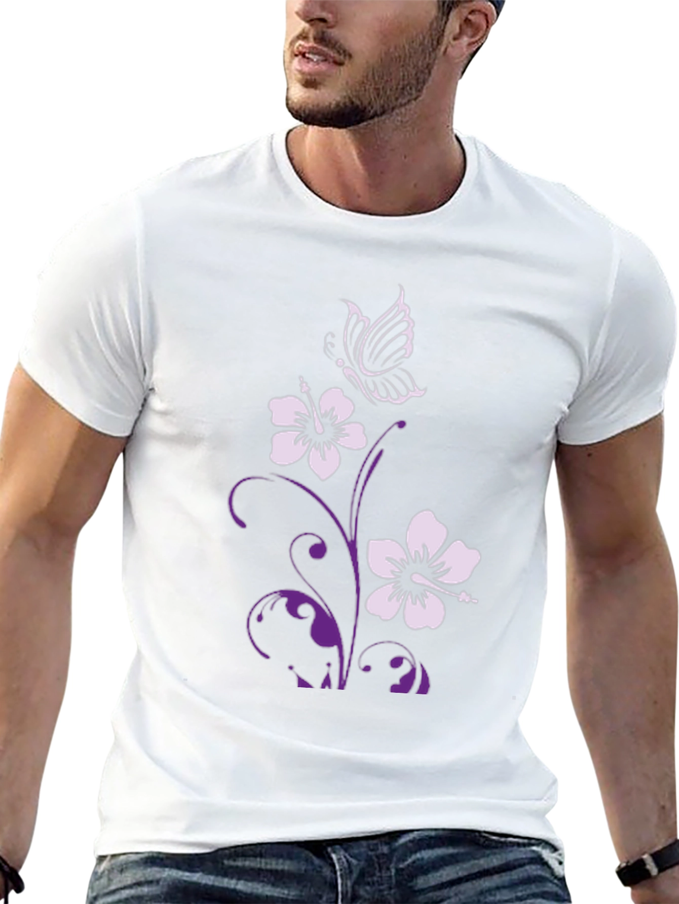 Floral Butterfly Graphic Tee - Stylish Black T-Shirt