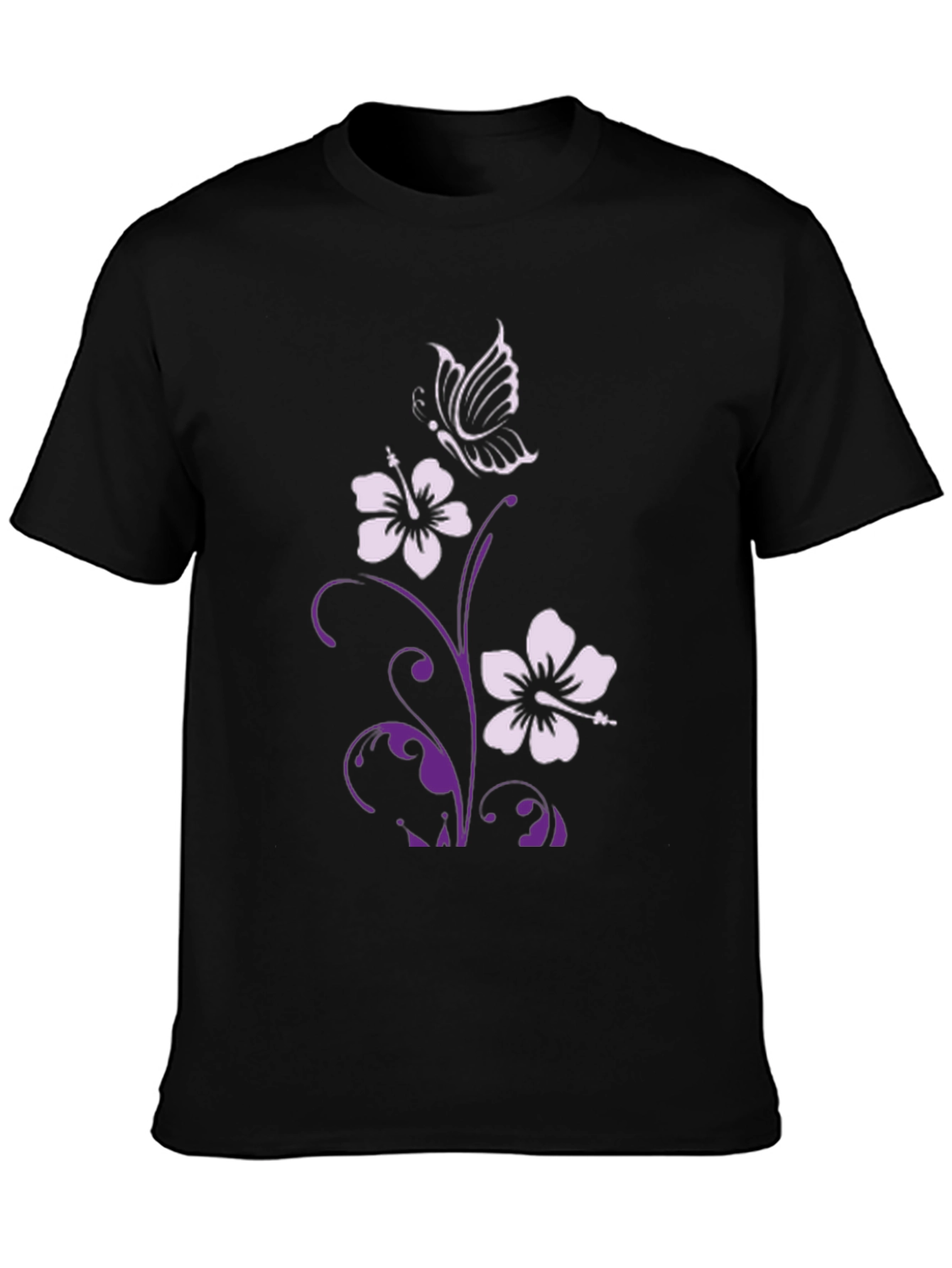 Floral Butterfly Graphic Tee - Stylish Black T-Shirt