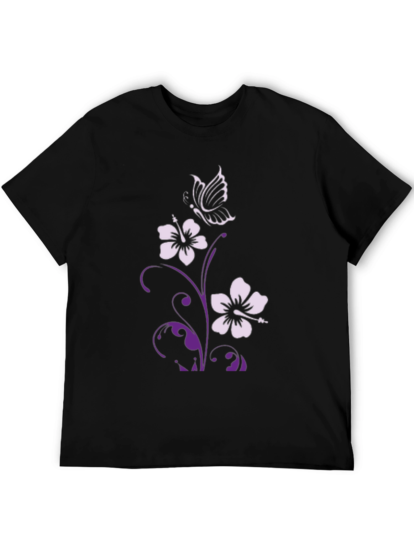 Floral Butterfly Graphic Tee - Stylish Black T-Shirt