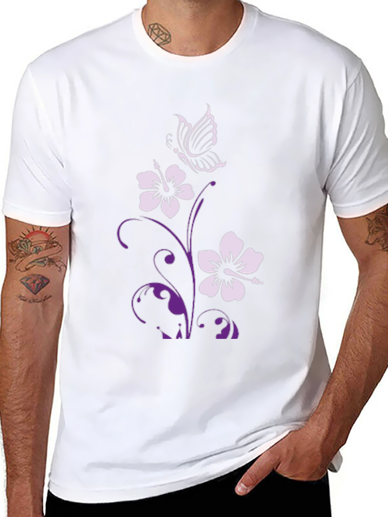Floral Butterfly Graphic Tee - Stylish Black T-Shirt