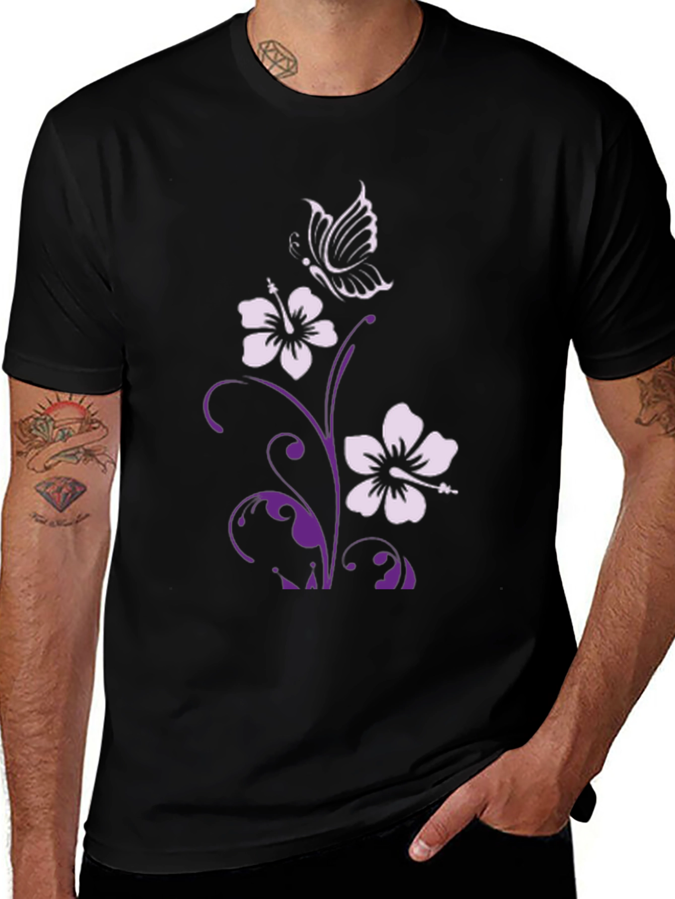 Floral Butterfly Graphic Tee - Stylish Black T-Shirt