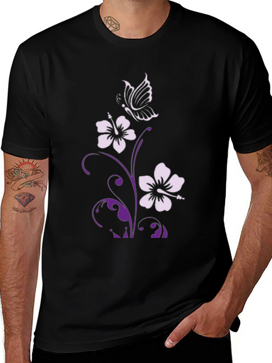 Floral Butterfly Graphic Tee - Stylish Black T-Shirt