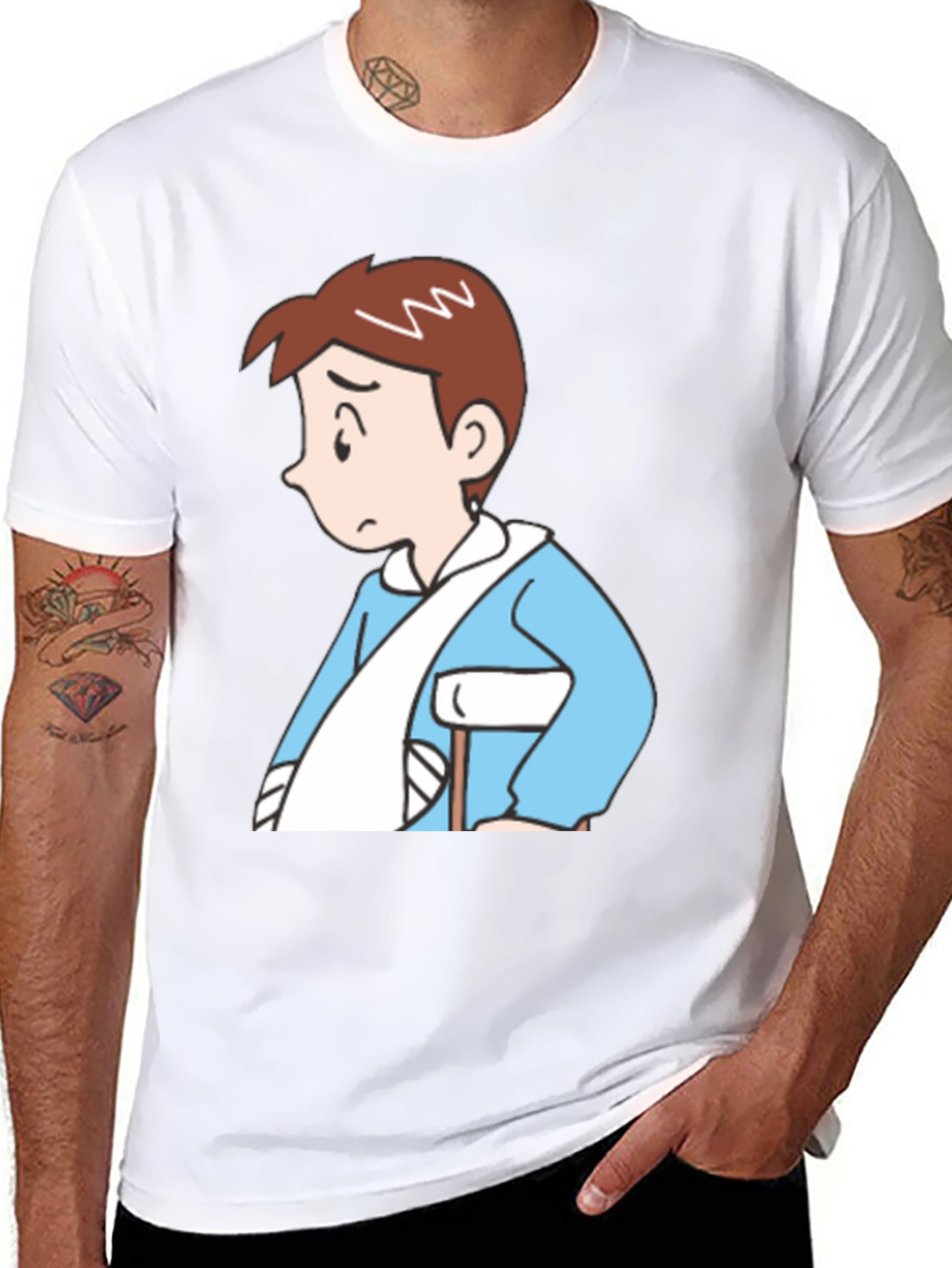 Cartoon Man Black T-Shirt - Unique Design