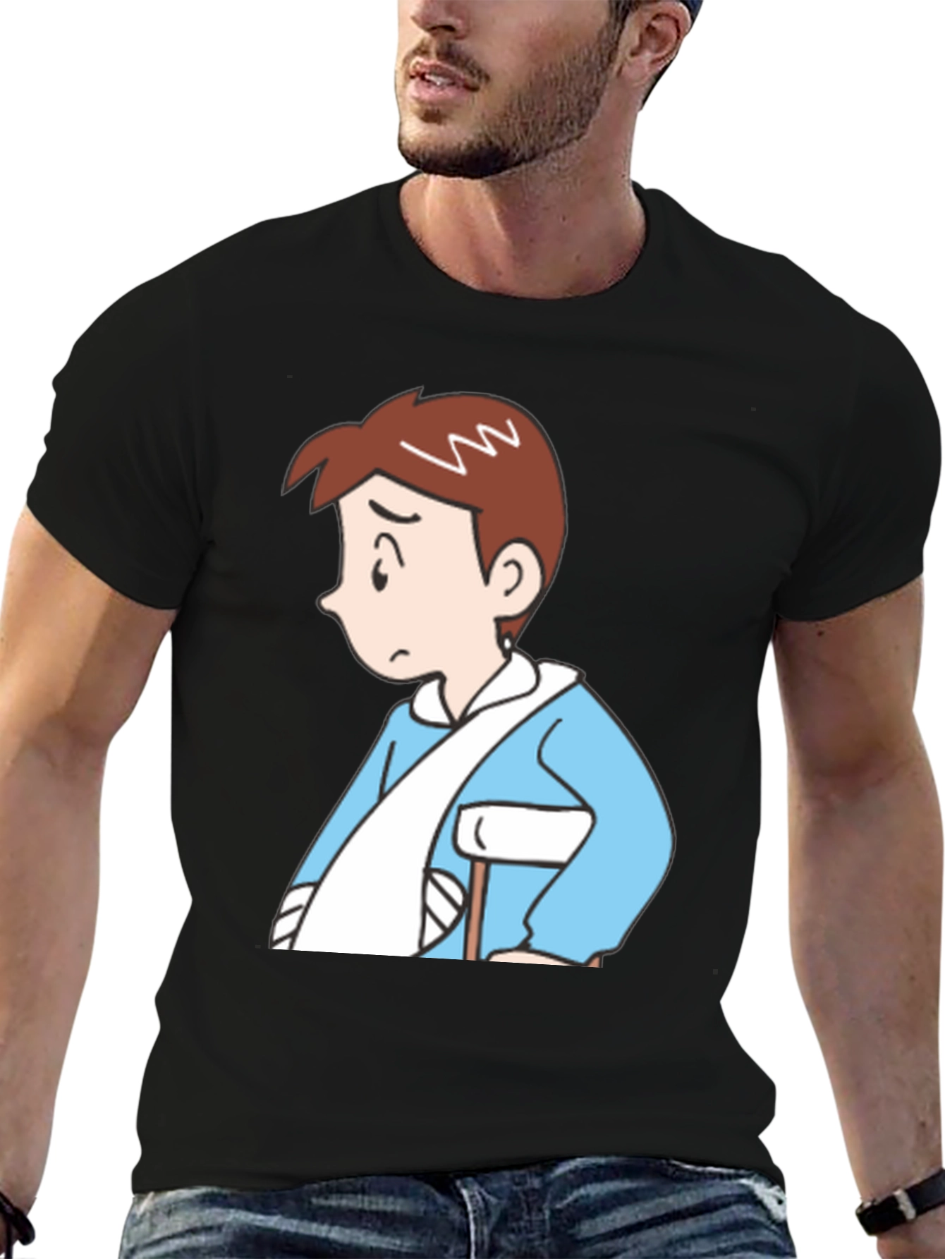 Cartoon Man Black T-Shirt - Unique Design