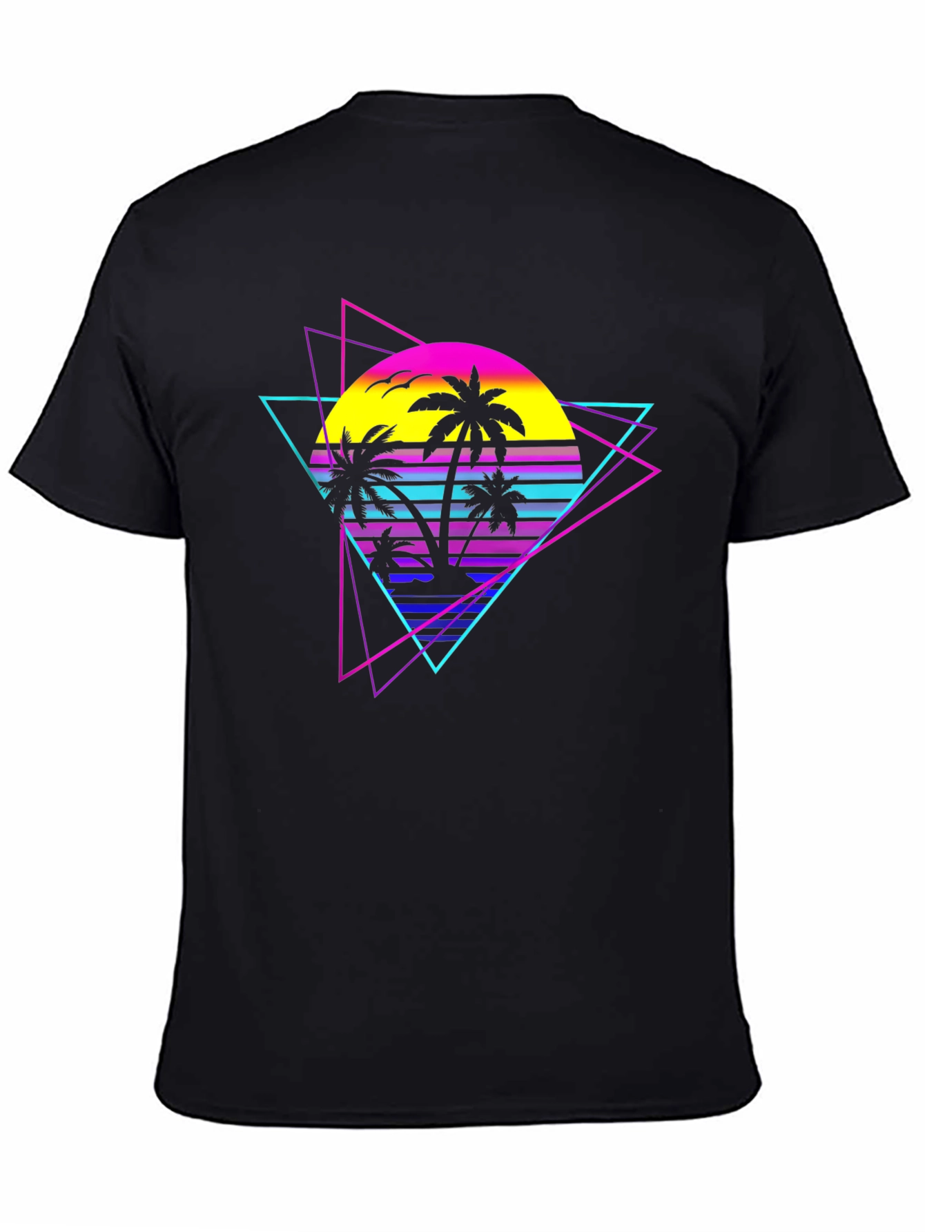 Retro Wave Palm Tree Graphic Tee - Black