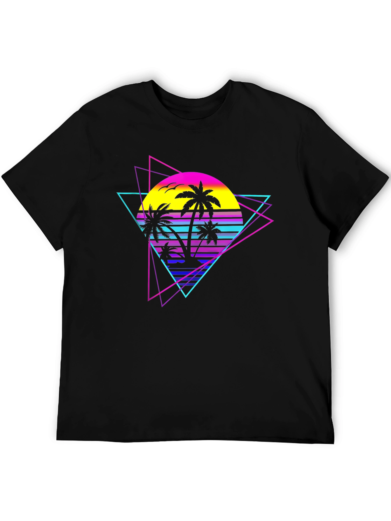 Retro Wave Palm Tree Graphic Tee - Black
