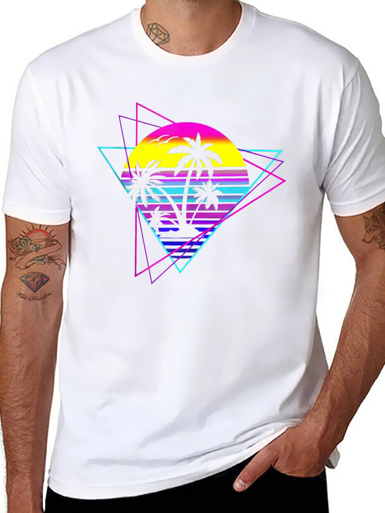 Retro Wave Palm Tree Graphic Tee - Black
