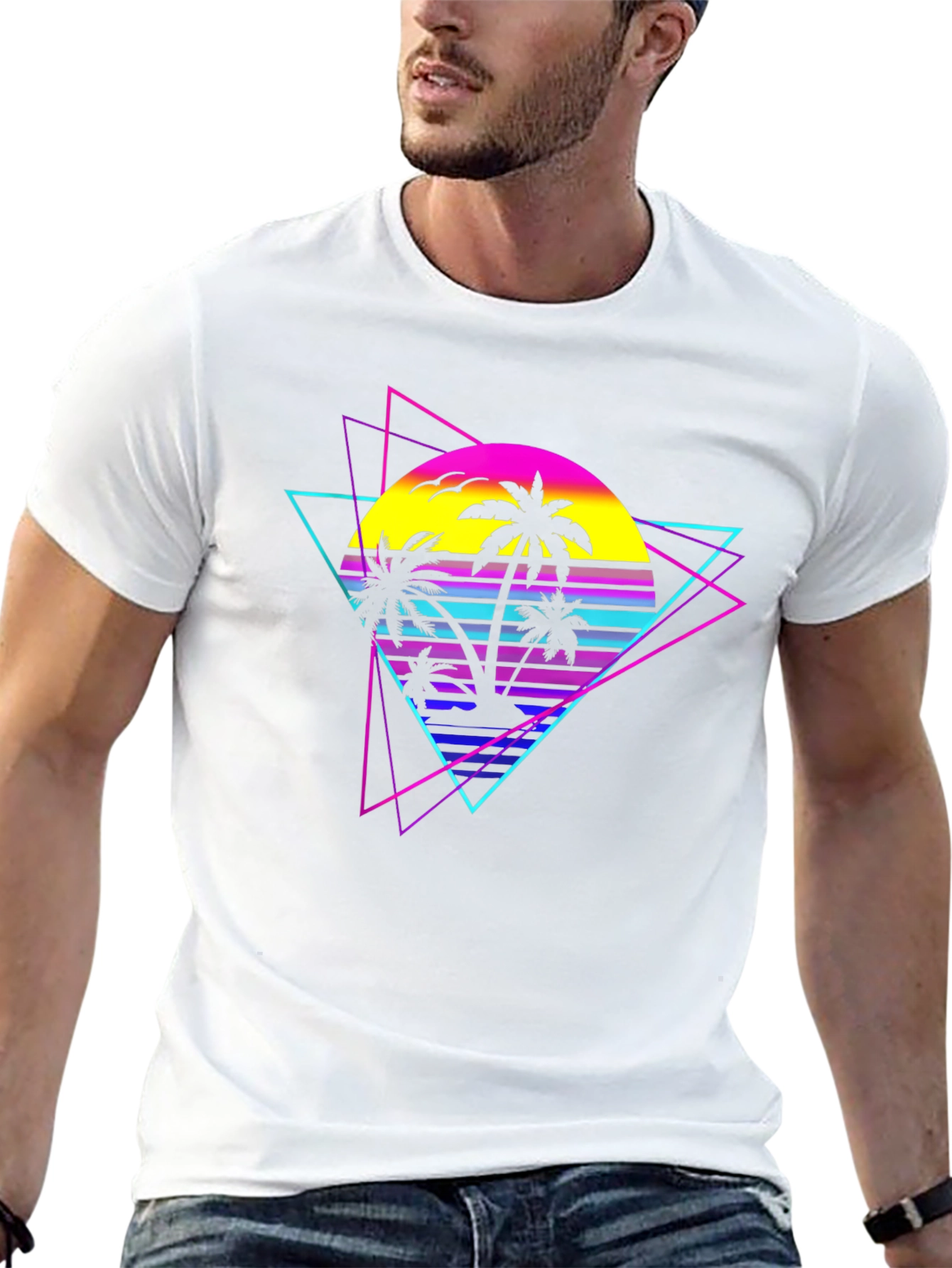 Retro Wave Palm Tree Graphic Tee - Black
