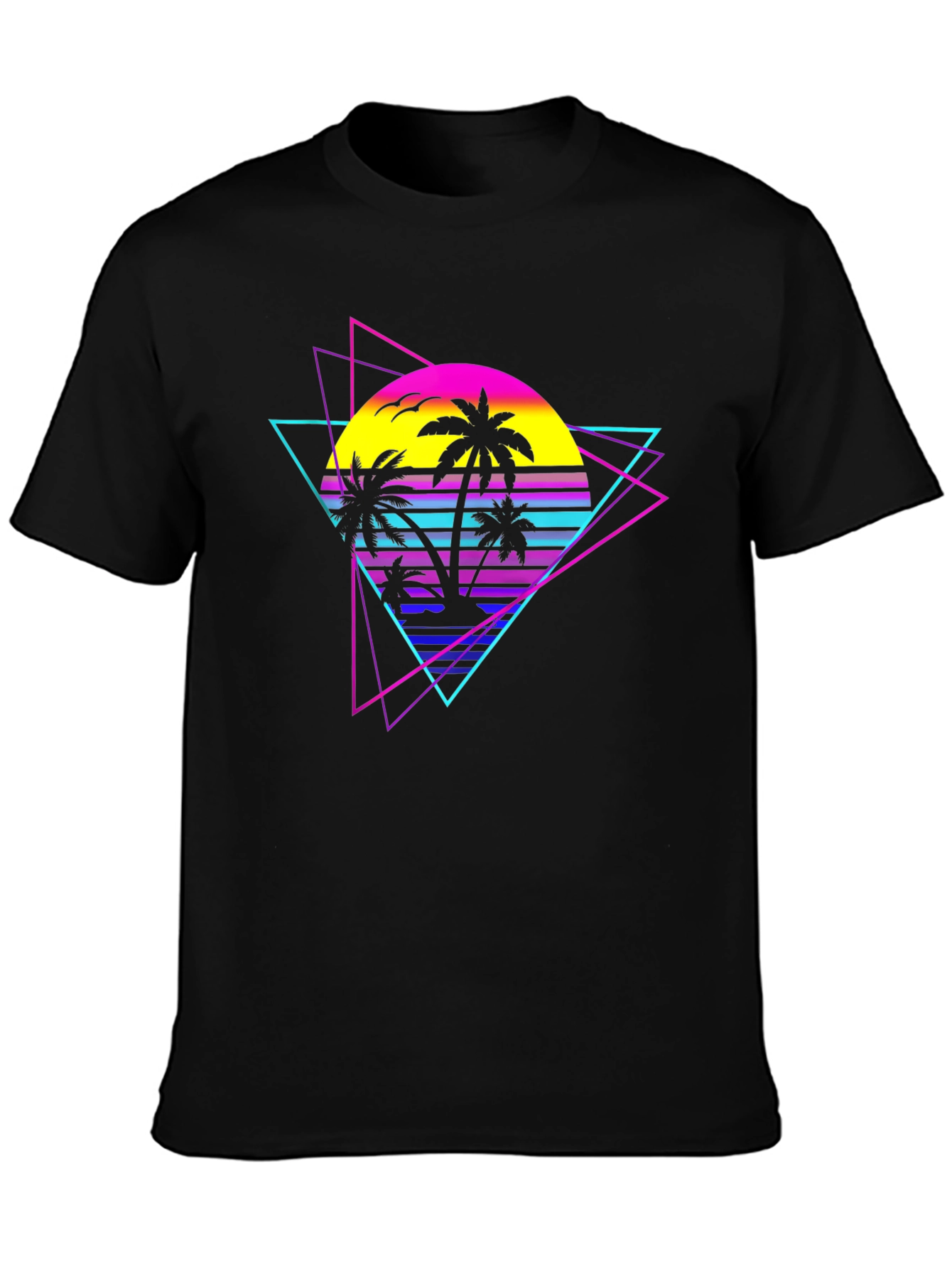 Retro Wave Palm Tree Graphic Tee - Black