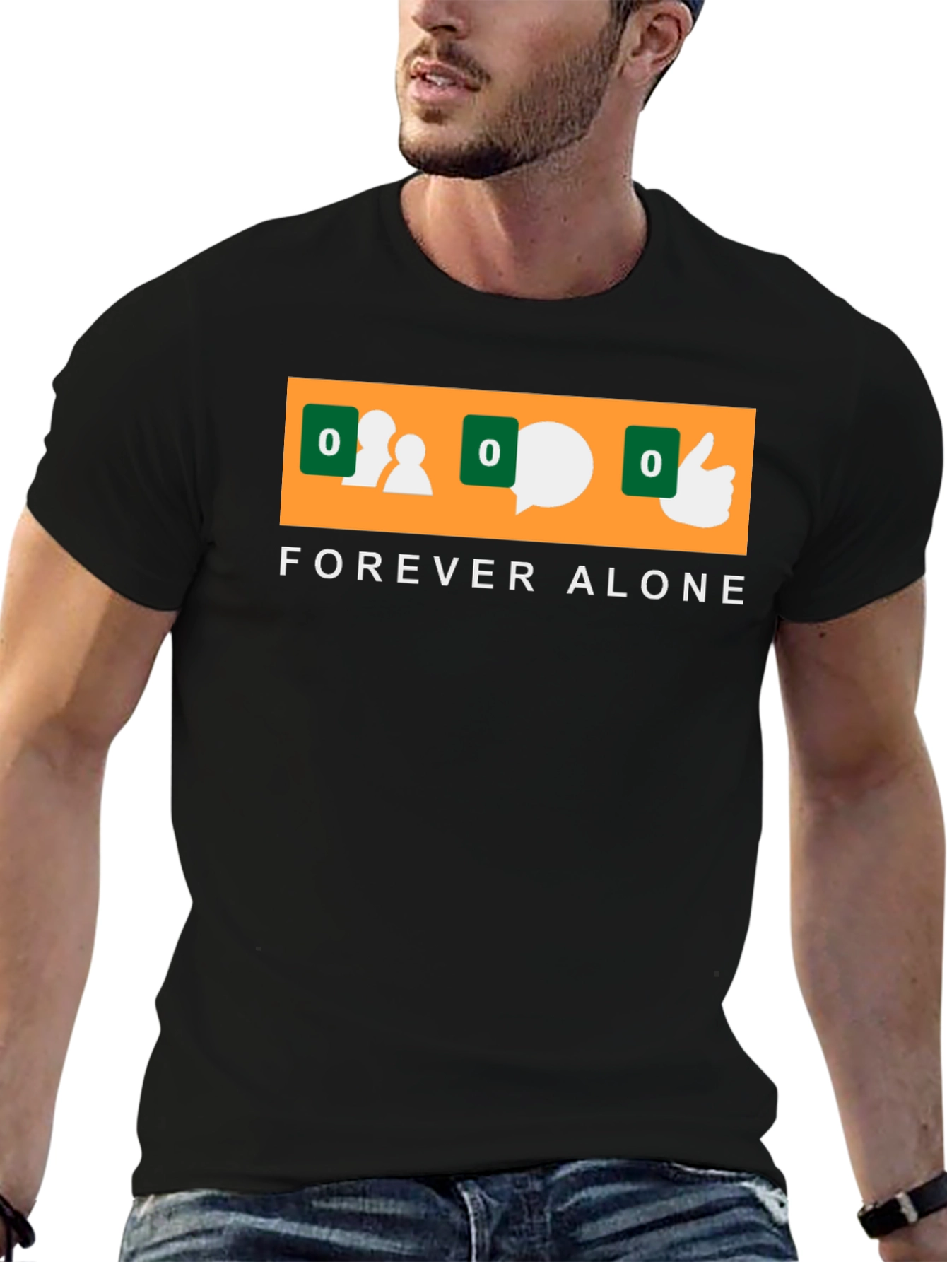 Forever Alone Social Media Zero Black T-Shirt