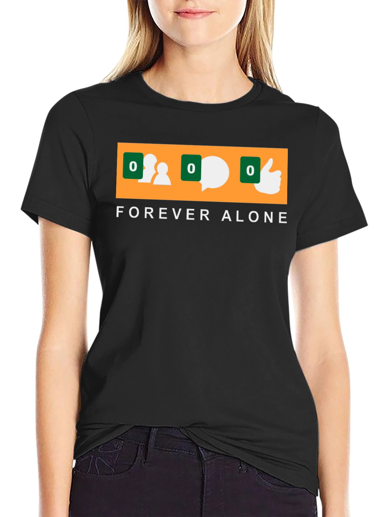 Forever Alone Social Media Zero Black T-Shirt