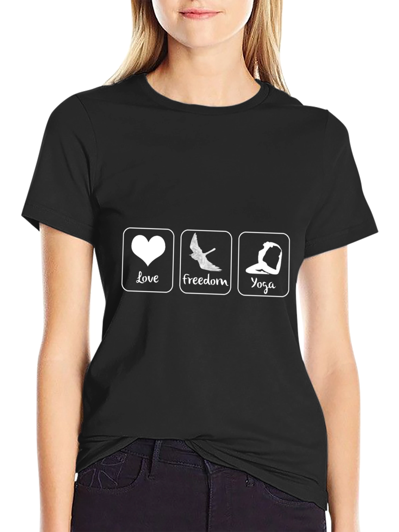 Love Freedom Yoga Graphic Tee - Black