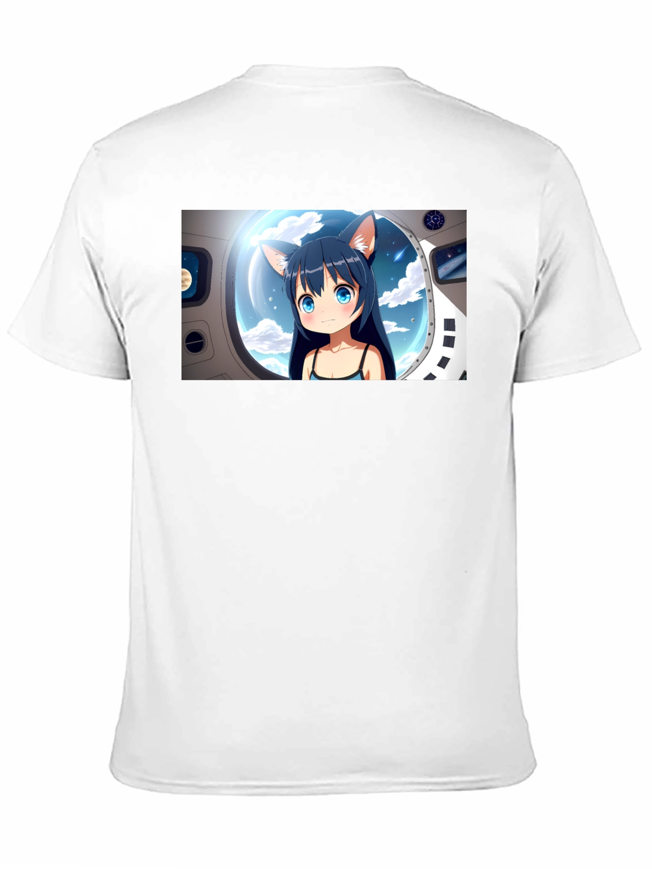 Anime Cat Girl in Space Black T-Shirt