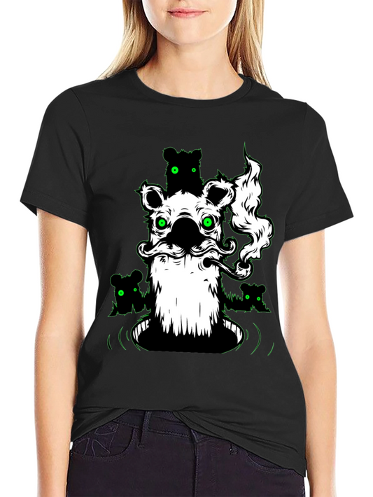 Mens Graphic Black T-Shirt - Cartoon Bear Design